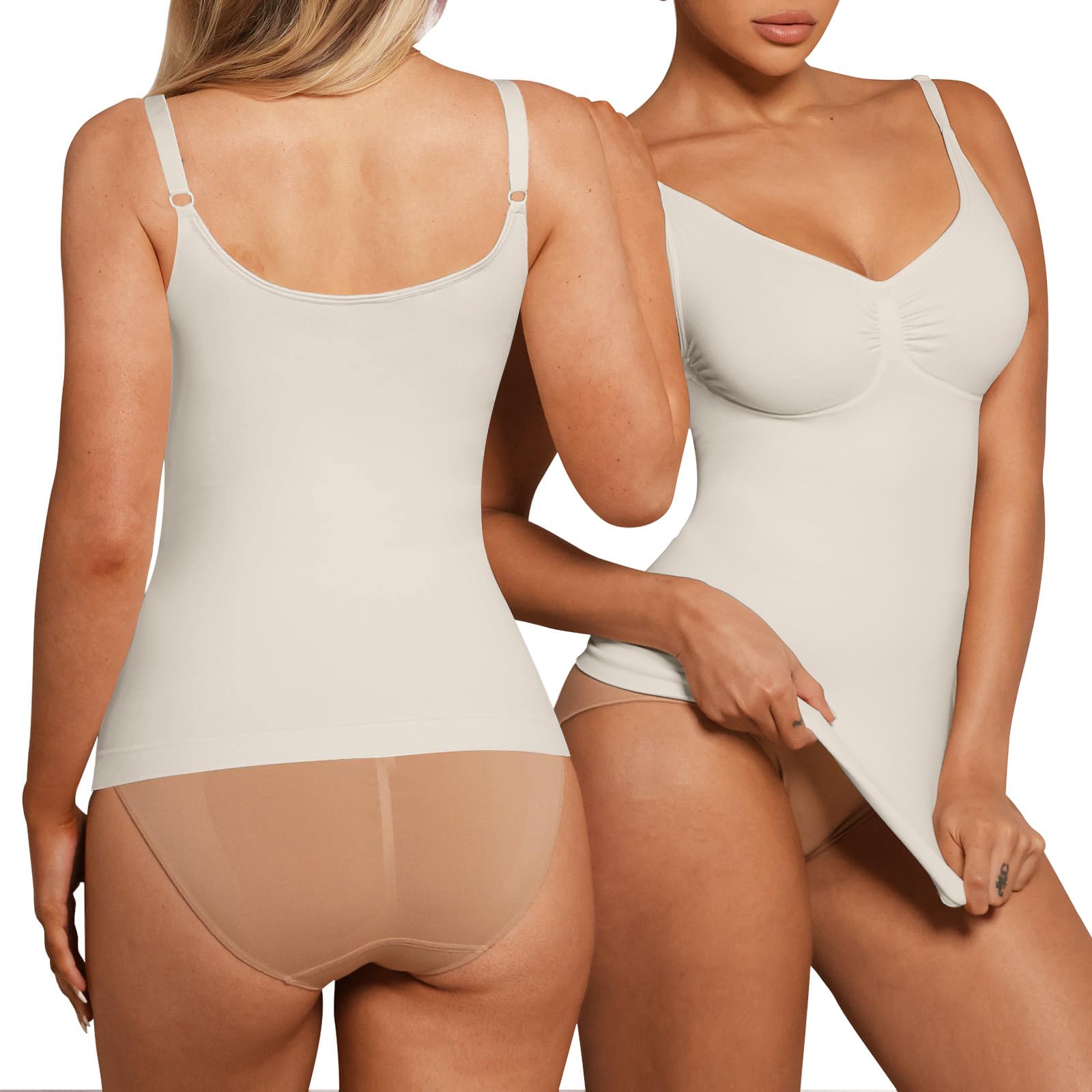FeelinGirl Women V Neck Compression Tank Top Shapewear Tummy Control Shaper