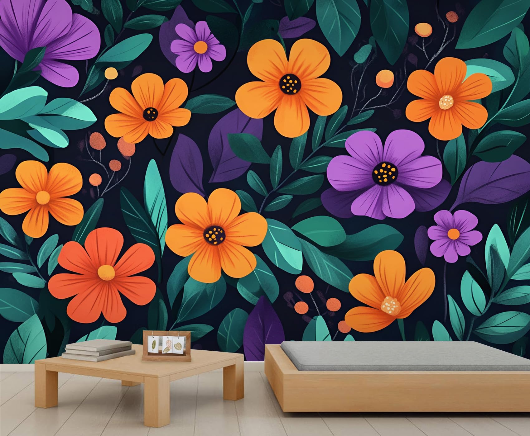 YXQAIED Floral Wallpaper, Nordic Flower Bedroom Wallpaper, Tropical Plants Wallpapers for Living Room, Not Self Adhesive Purple Floral Photo 3D Wall Murals & Room Decor, 350x256cm — image 1