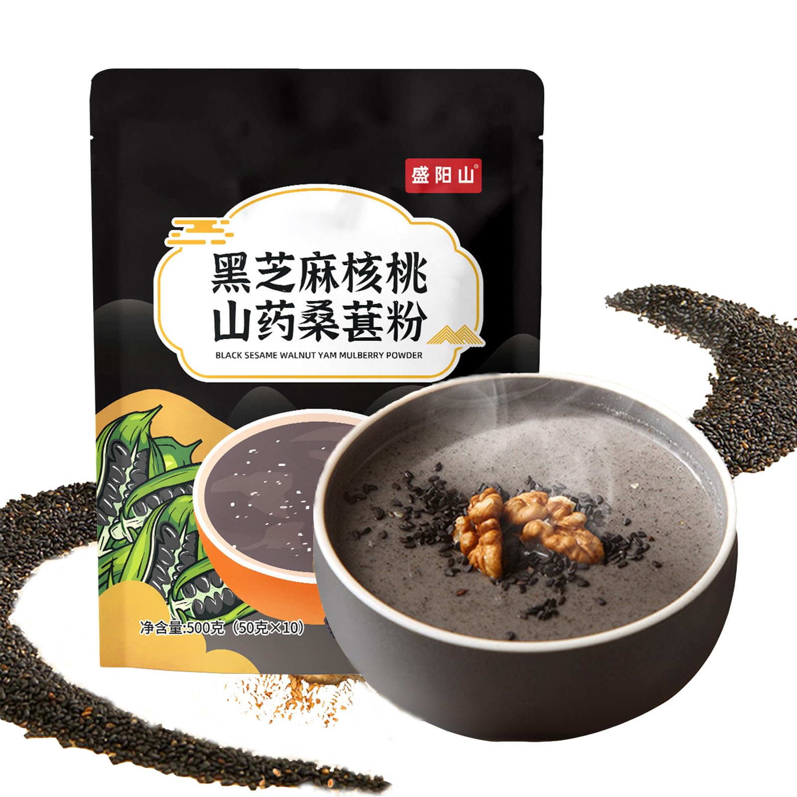 Black Sesame Walnut Mulberry Powder Soup, Chinese Yam Instant Porridge,Black Sesame and Walnut Mixed Powder Congee, Portable Drink for Breakfast Dinner （500g/1.10lbs）
