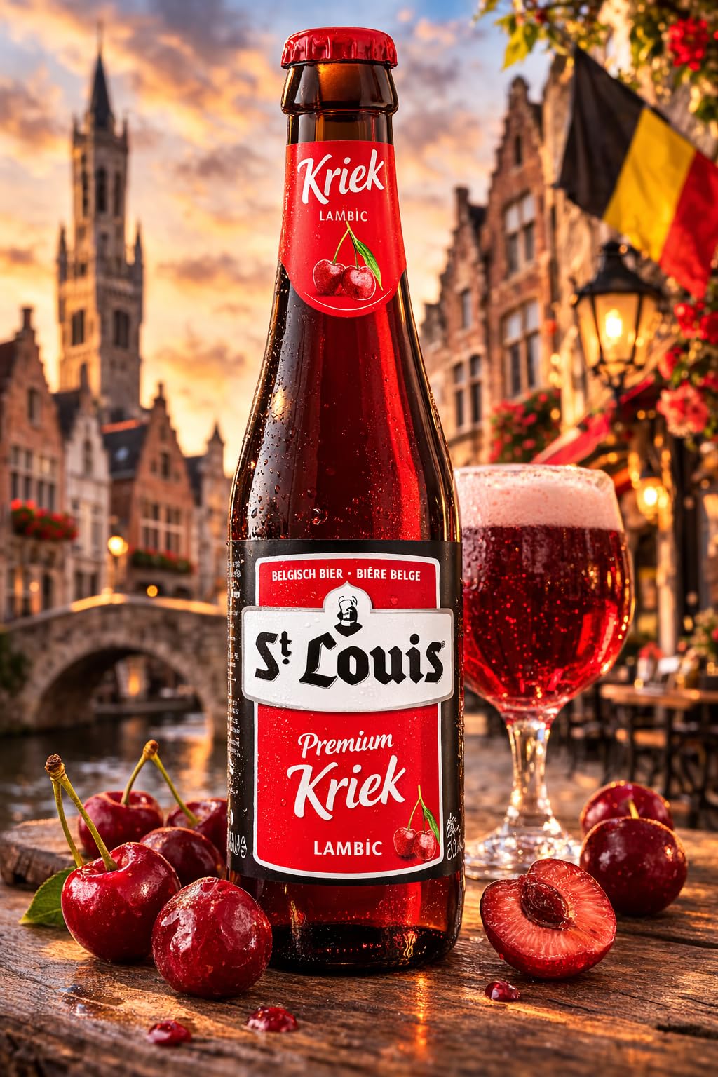 St. Louis Kriek Kirschbier aus Belgien – 12x 0,25l Flaschen – Belgisches Fruchtbier mit Kirschgeschmack – Süß & Fruchtig – Traditionelles Belgische Bier Spezialität