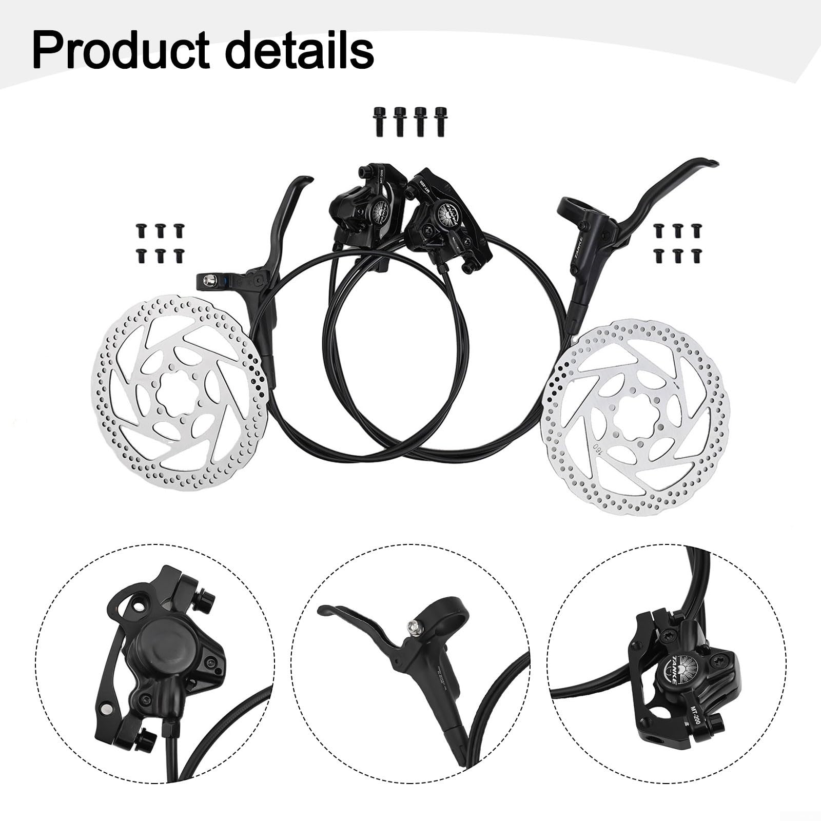 Set di freni a disco idraulici per mountain bike, con pinza a doppio pistone, anteriore 800 mm, posteriore 1600 mm, sistema di olio minerale per MTB e bici da strada (nero)
