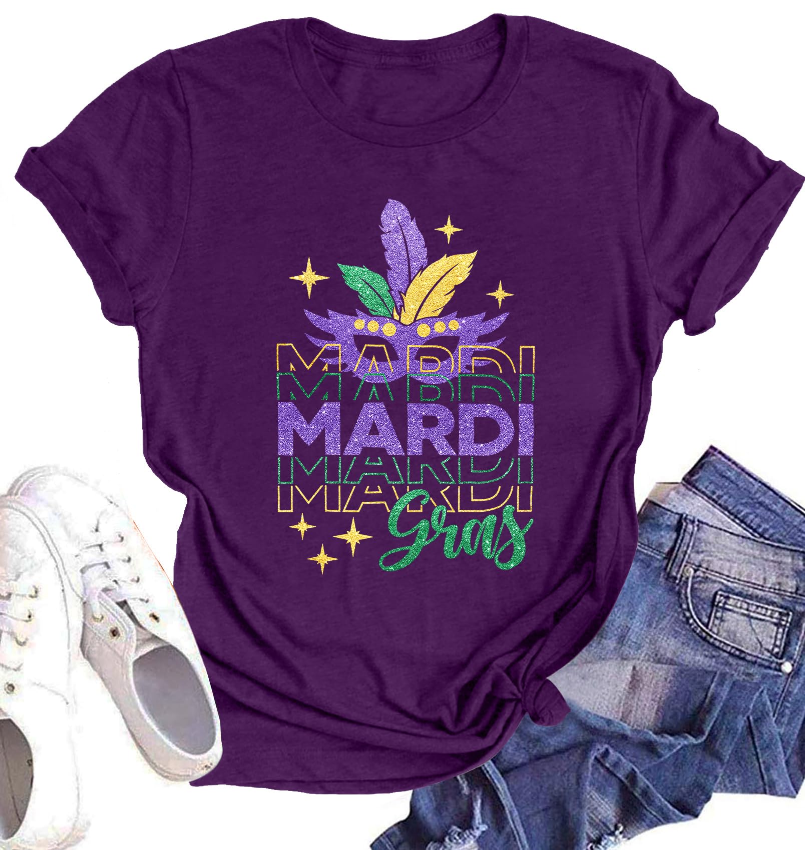 LHBNKMardi Gras Shirts for Women Carnival Tshirt Funny Mardi Gras Masks Graphic New Orleans Parade Tops