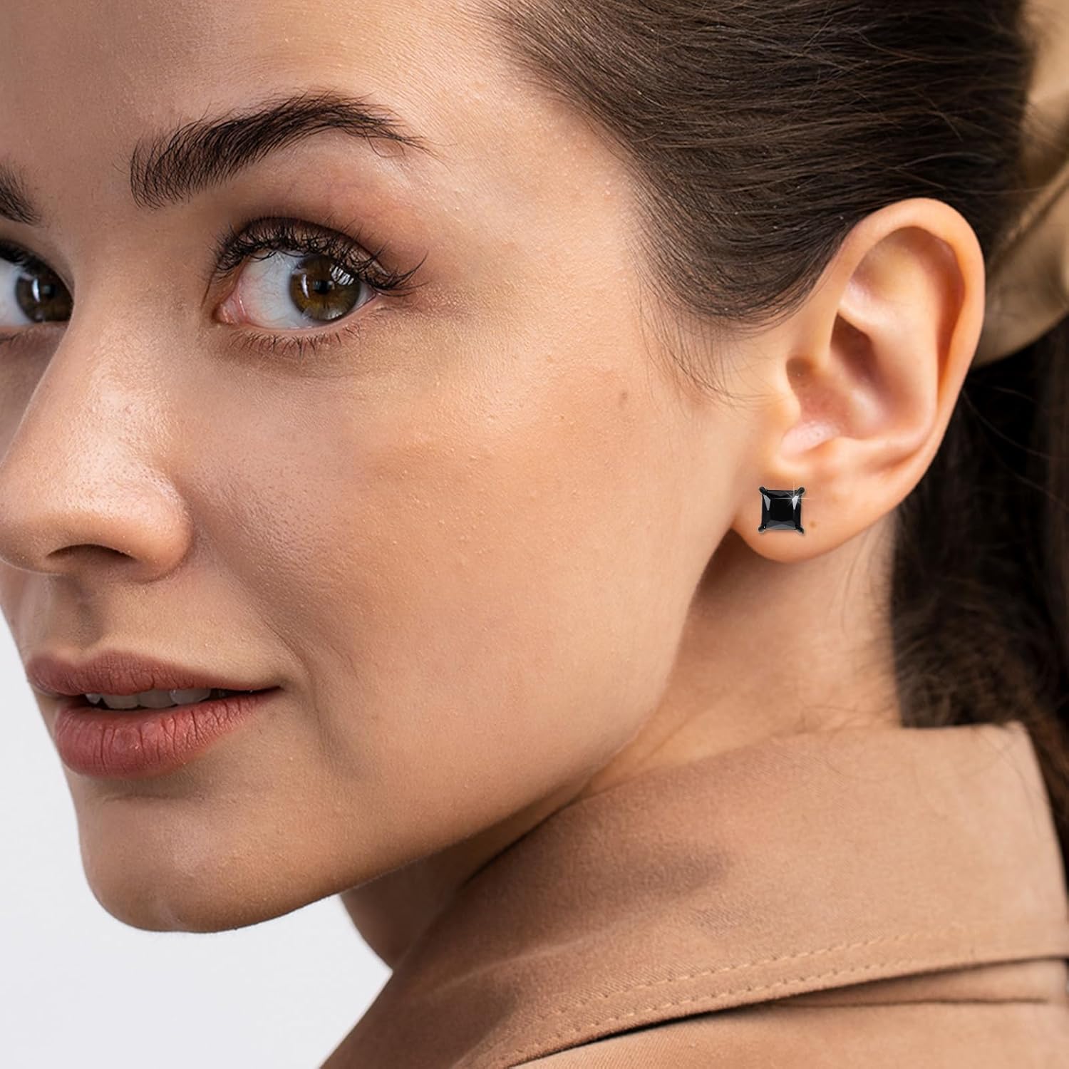 2 Pairs Black Stud Earrings for Men Women Stainless Steel Square Round CZ Mens Earrings Studs Jewelry Set for Sensitive Ears(Black Color) - Image 6