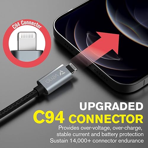 Miniatura 7 de Vena - Cable USB C a Lightning de 10 pies (certificado Apple MFI) 18 W de carga rápida de nailon trenzado Apple cargador compatible con iPhone