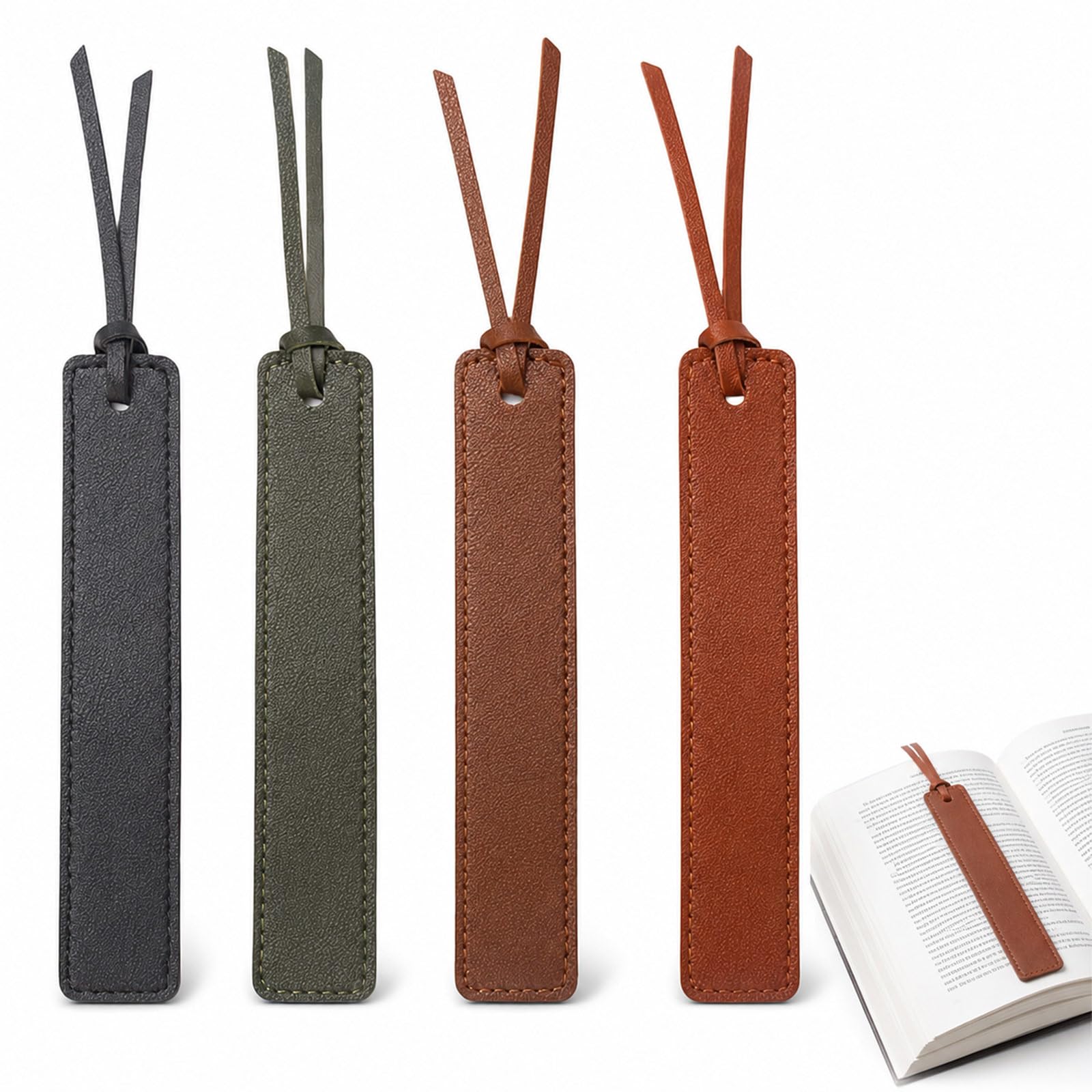 4 Pack Faux Leather Bookmarks with Tassel Vintage Stitched Page Markers