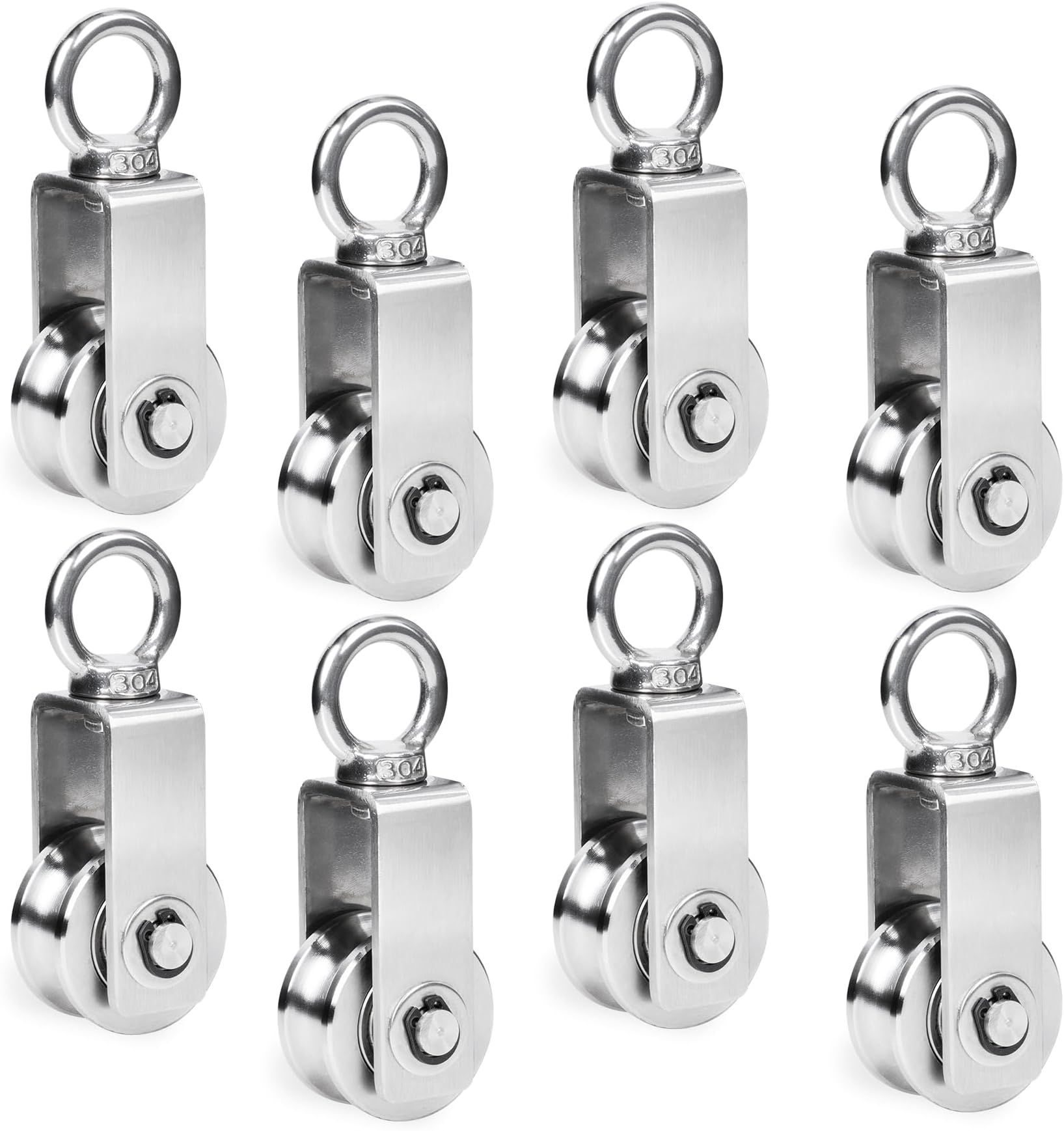 Cable Pulley Wheel Stainless Steel, 8 Pack M34 Single Pulley Snatch Block, Heavy Duty Lifting Crane Swivel Hook, Bearing Inside Rope Pulleys for Lifting System Gym Equipment Clothesline, 551 lbs Load