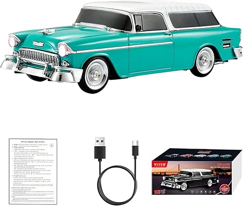 WS-1955 Retro Sedan Bluetooth Replica Altavoz - Modelo de coche inalámbrico portátil con sonido HD, TWS, FM, luz LED de fiesta, USBTF, tipo C,