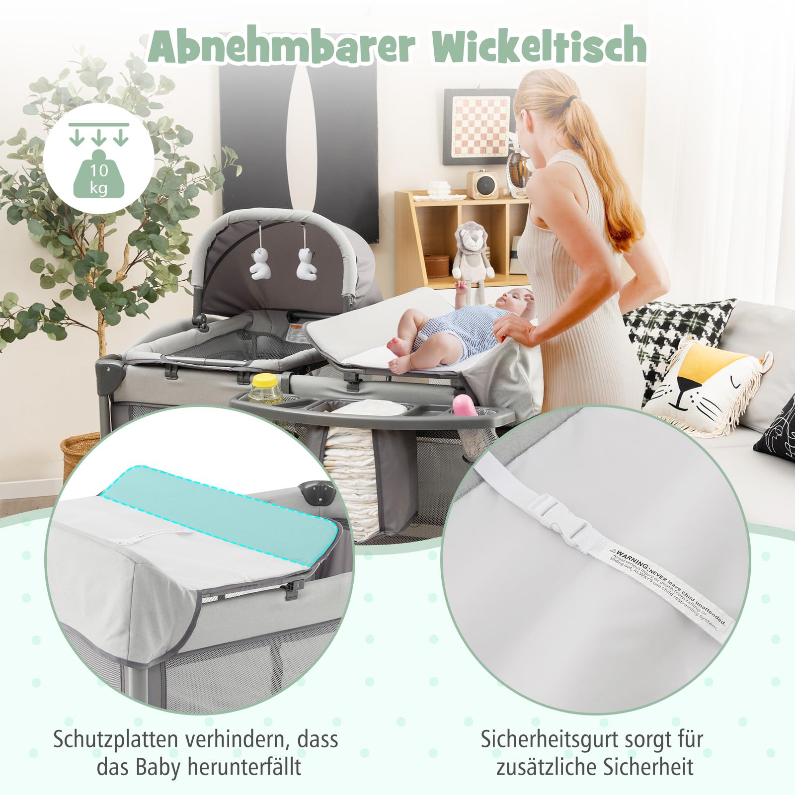 DREAMADE 5 in 1 Reisebett Baby mit Matratze, 110 x 78 cm Beistellbett mit Wiege & Wickelauflage, Babybett Komplett Set für Neugeborene & Baby bis 36 Monate (Grau)