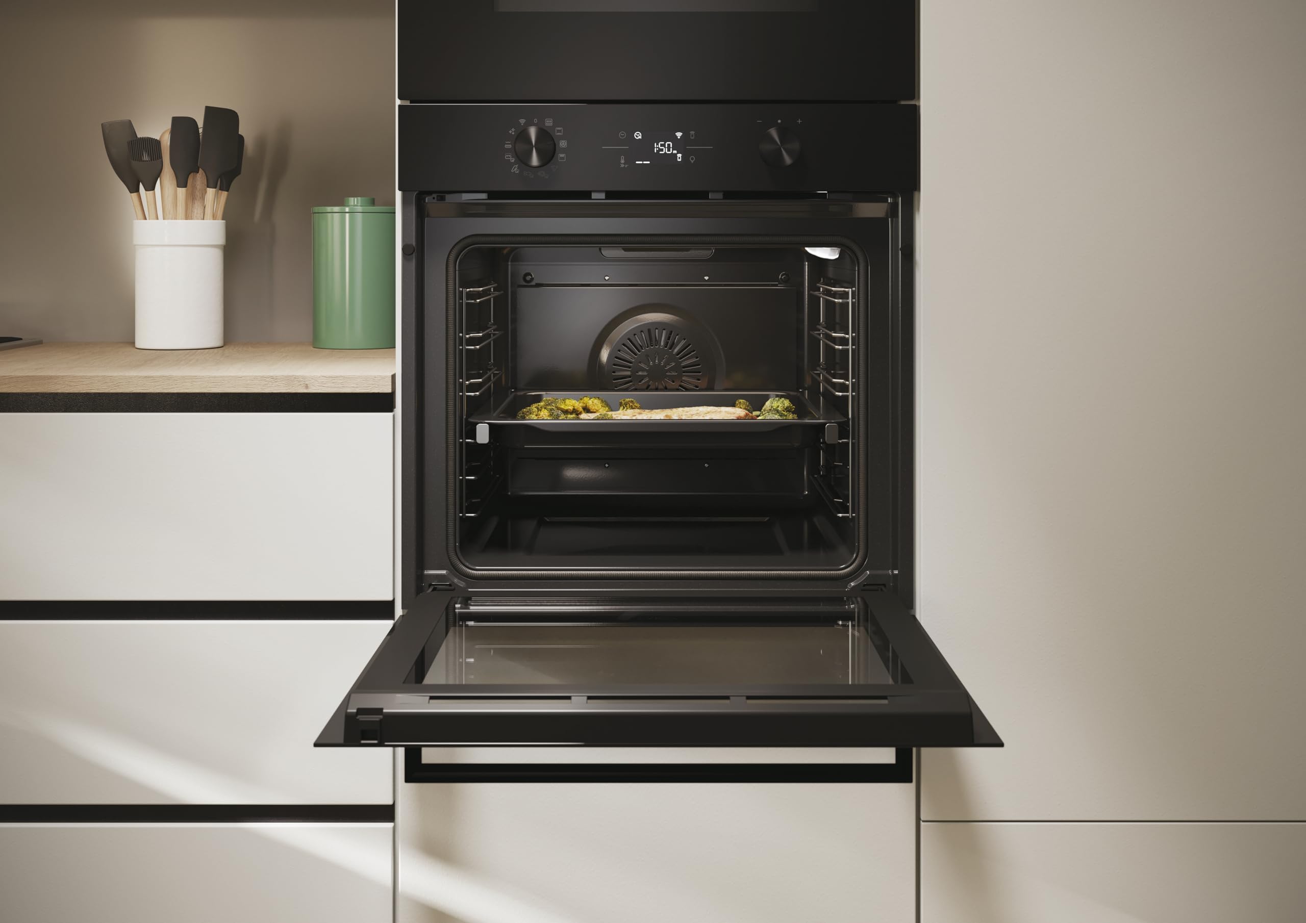 Candy C-Bake 600 CA6 N5B3EYTB, Horno Multifunción, 78L, WIFI, 3300W, 1 Bandeja y 2 Rejillas, Pirólisis + Aquálisis, Convección, 13 Funciones, Puerta 4 Cristales, Full Black
