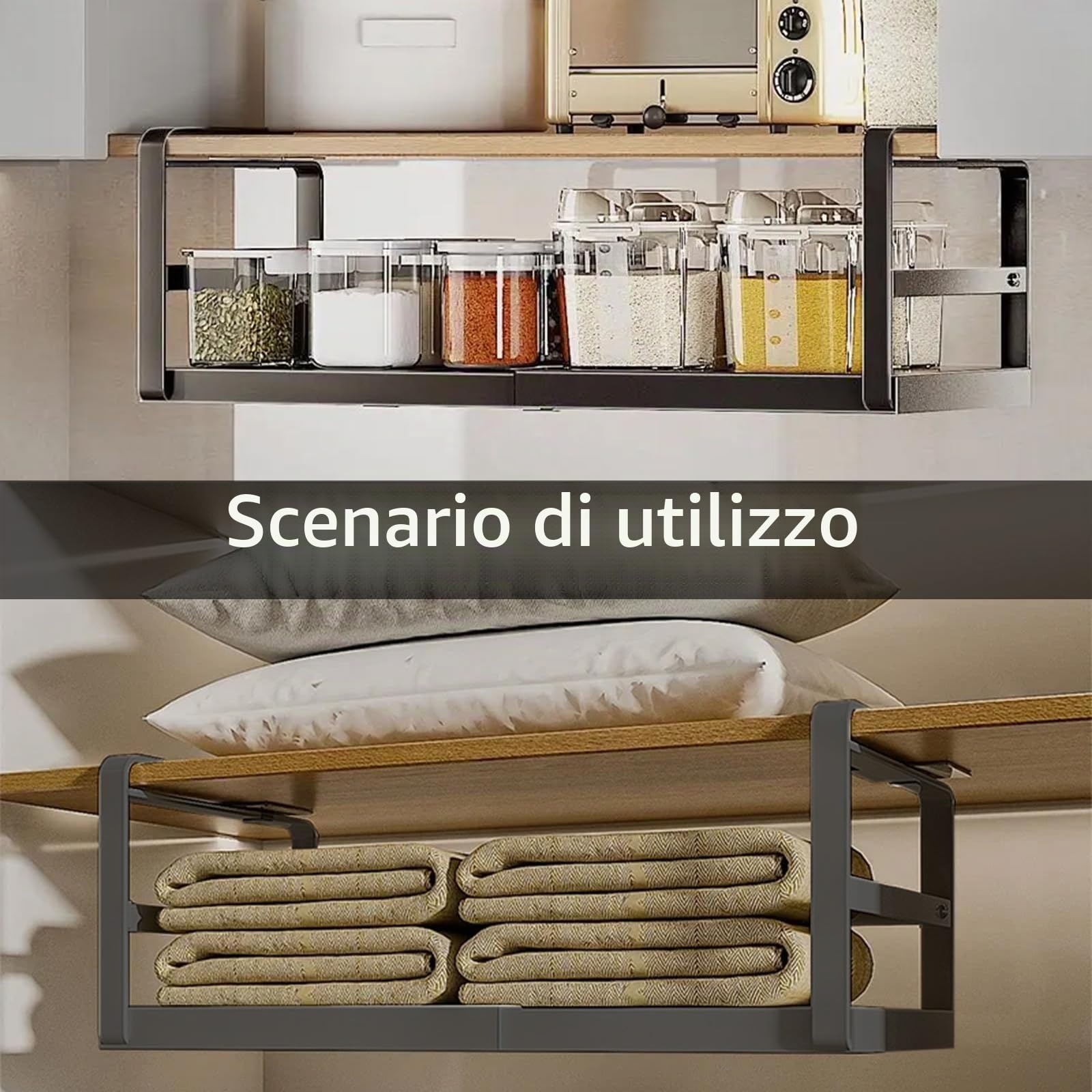 Mensola Sospesa Da Cucina, Mensola Regolabile Cestello Sottopensile In Metallo Portaspezie Estensibile In Larghezza 24-45cm Libreria Sospesa Per Sottopensile Da Cucina