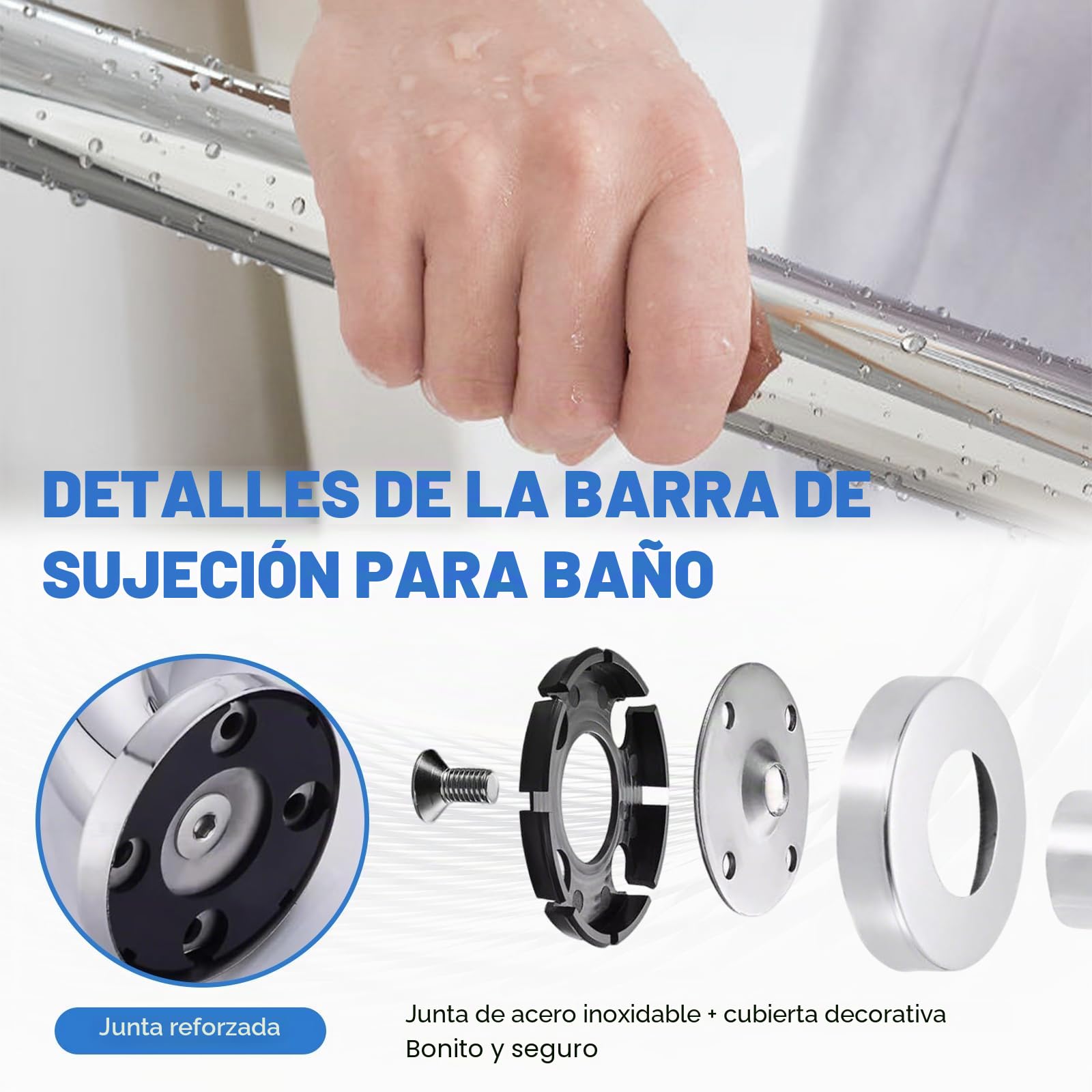 Mango de seguridad para baño, acero inoxidable pulido, 70 x 50 cm, mango en forma de L, para duchas, ángulo vertical, rieles de seguridad antideslizantes, para mujeres embarazadas, personas mayores y