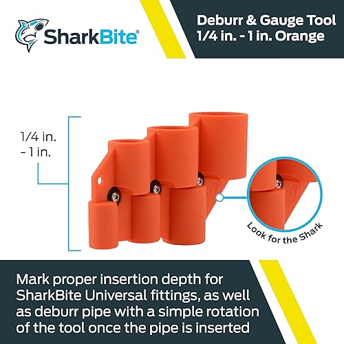 Miniatura 2 de SharkBite Herramienta de desbarbado de tuberías y calibre de profundidad de 14 pulgadas a 1 pulgada cobre PEX CPVC PE-RT HDPE U702A