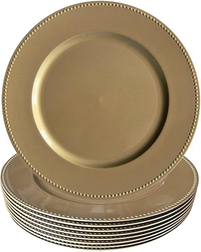 Platos de carga dorados con cuentas de plástico 12 platos de 13 pulgadas redondos para banquete de boda (dorado, 12)