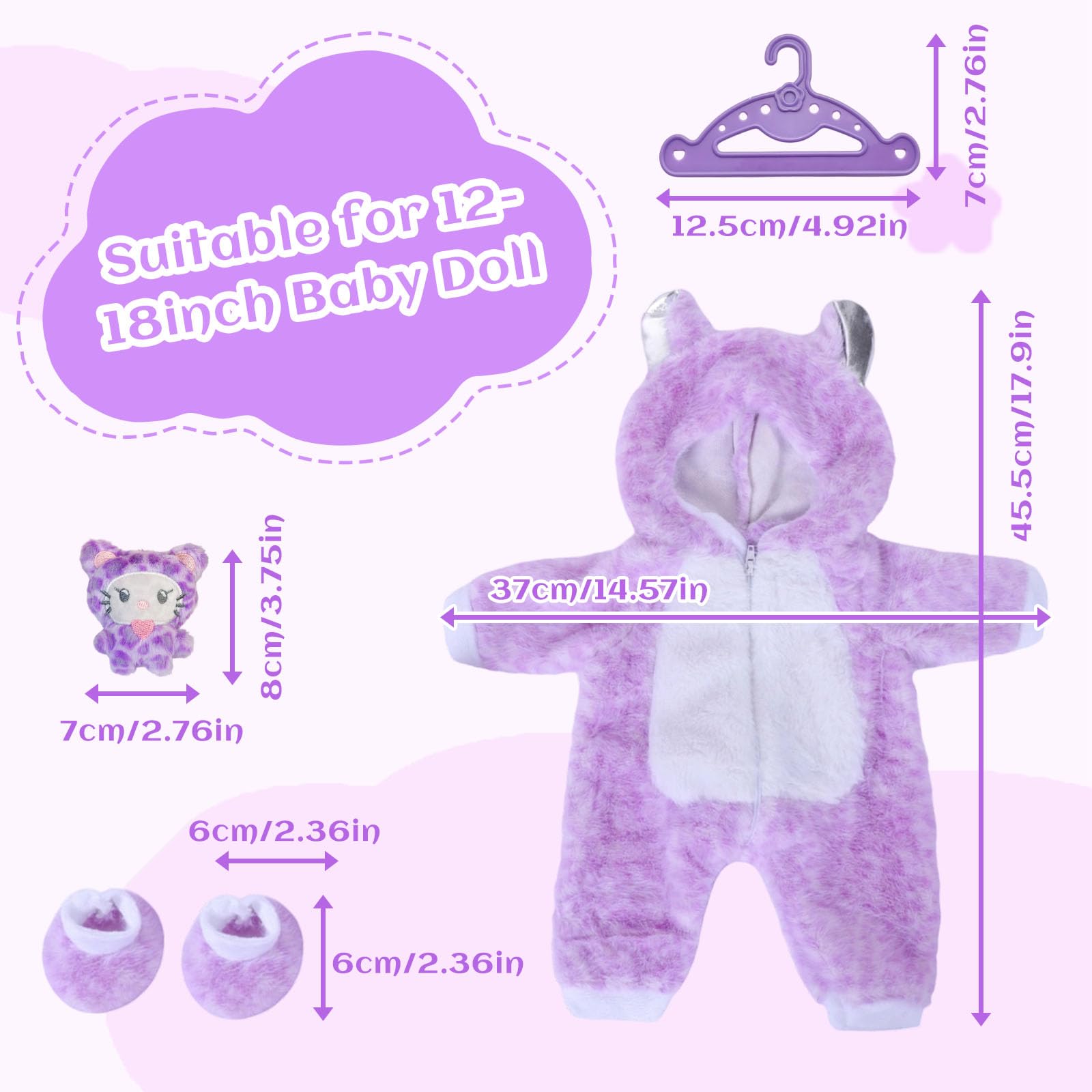 Baby Doll Clothes for 14-18 Inch Doll, Baby Dolls Accessories for 35-45cm Dolls, Cute Jumpsuit, Socks, Cute Pendants, Hanger - Image 3