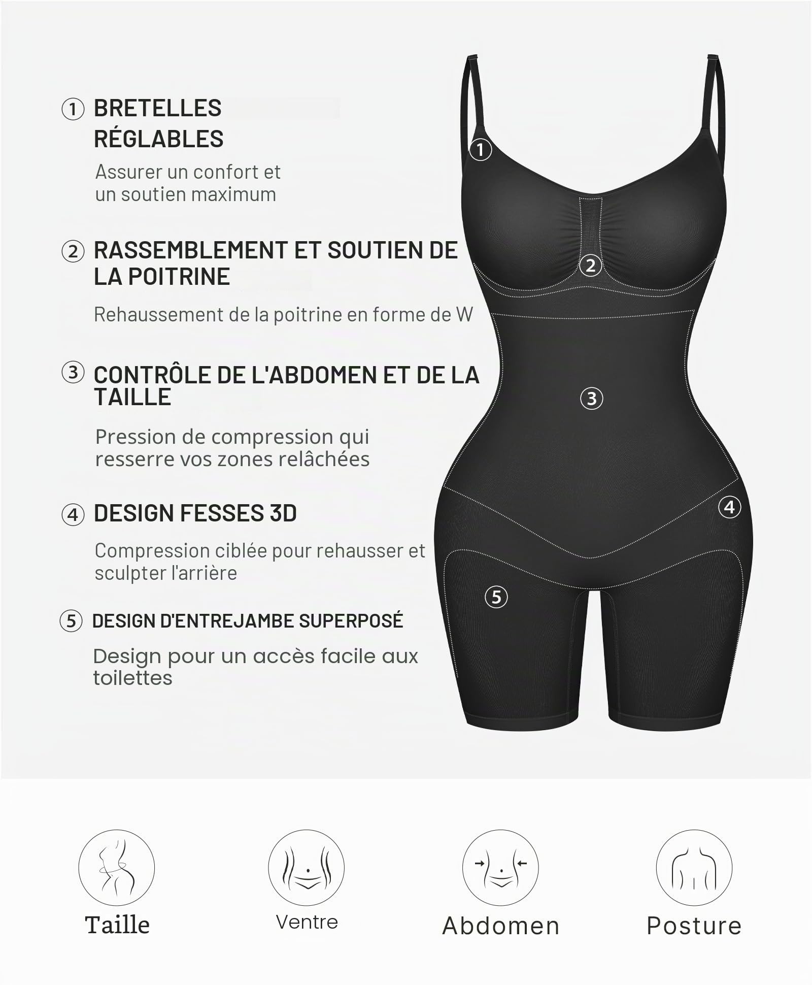 FeelinGirl Gaine Amincissante Ventre Plat Femme Body Gainant Sculptant Sans Couture Invisible
