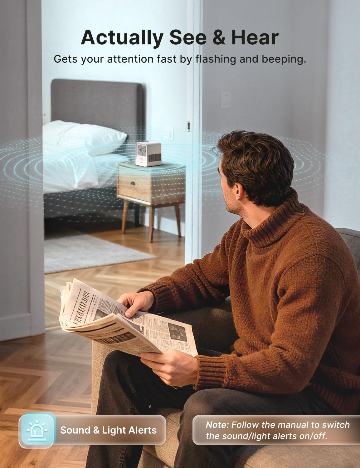 X-Sense Radon-Detektor, akustischer & visueller Alarm, One-Touch-Reset, speichert bis zu 99 lokale Berichte, Temperatur- und Feuchtigkeitsbereichanzeige, langfristige genaue Überwachung für bis zu 999