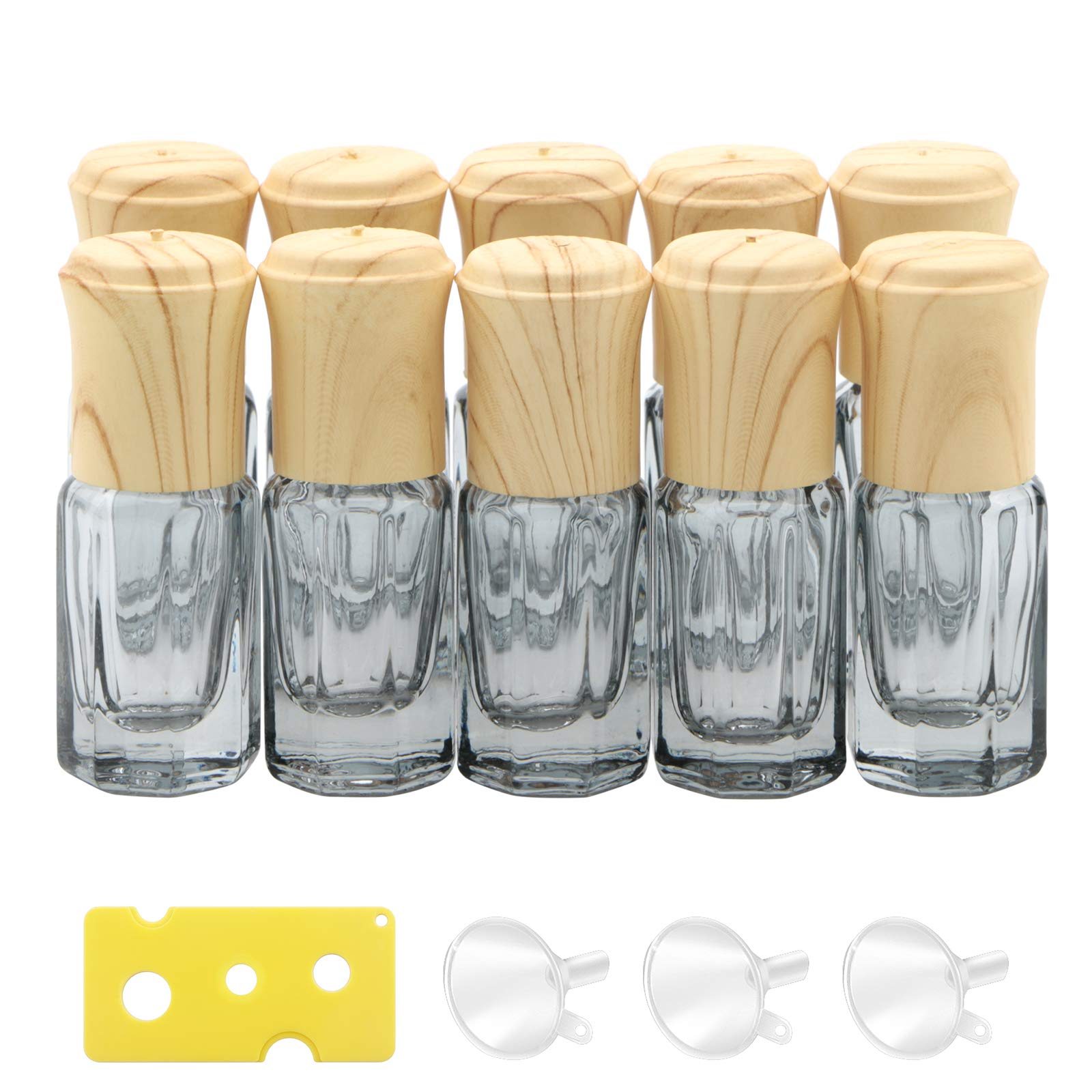 NewZoll 10Pcs 3ml Black Glass Roller Bottles Mini Roll on Bottles Cosmetics Perfume Essential Oil Rolling Bottles Sample Vials Containers, Funnel Opener Include