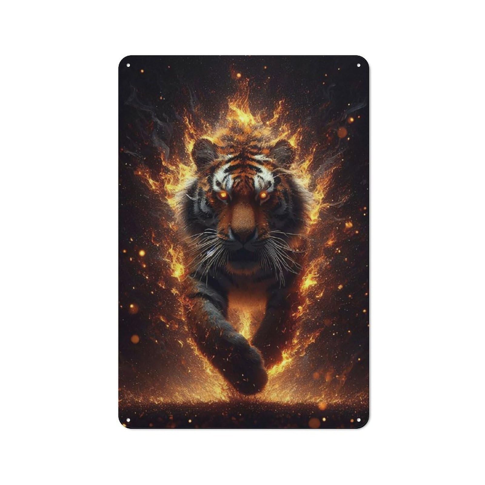 Junmoney Fiery Tiger - Abstract Animal Art Metal Wall Plaque 30X20cm, Everyday Small Space Decor For Flat, Dorm Room, Lounge Or Cafe