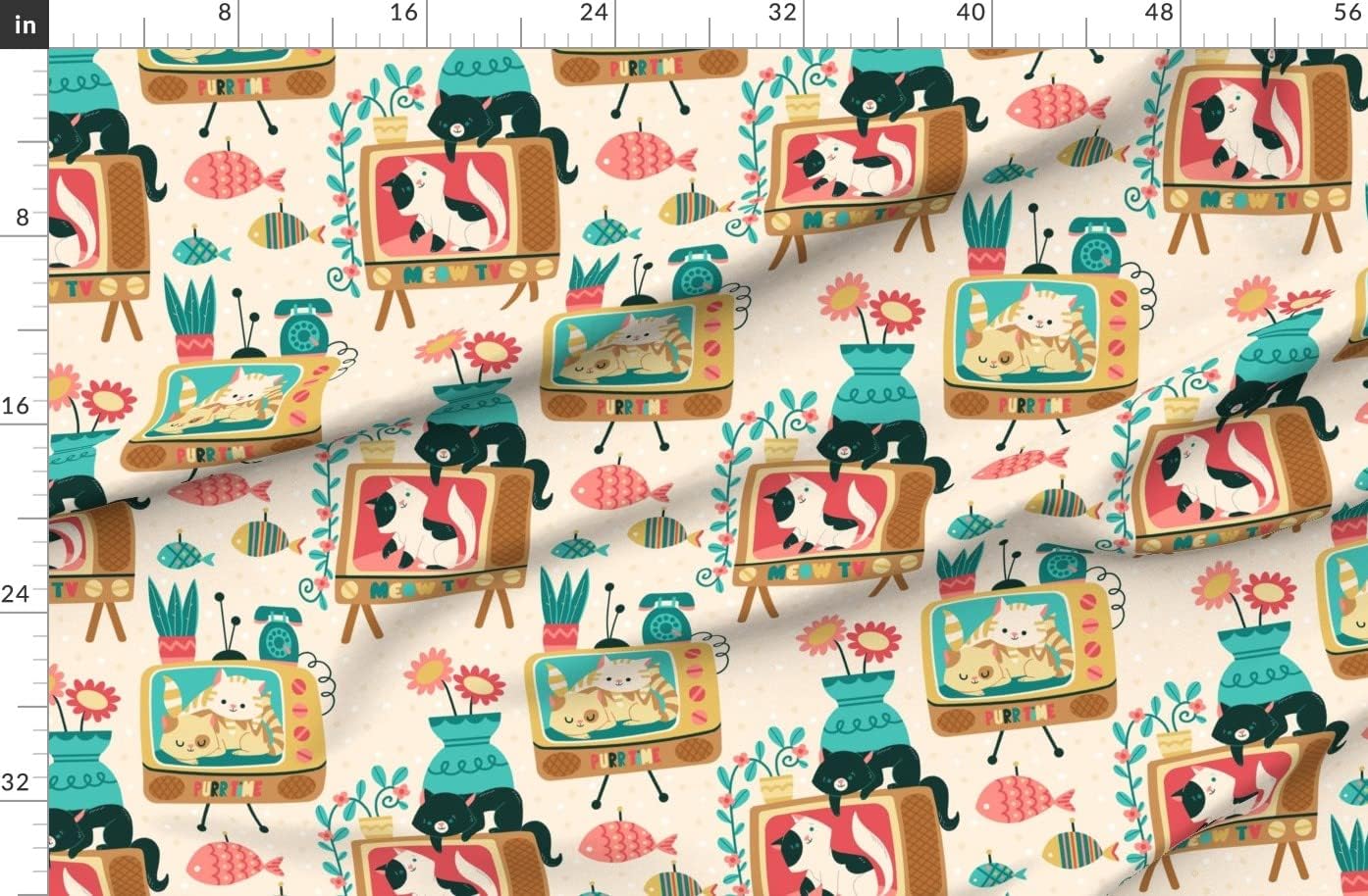 Spoonflower Fabric - Midcentury Cats Vintage Cute Modern Cat Kitten 1960S Printed on Organic Cotton Sateen Fabric by The Yard - Sewing Quilting Apparel Home Decor