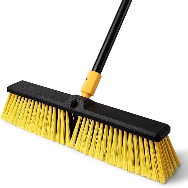Yocada 18 Inch Push Broom Heavy-Duty Outdoor Commercial Broom Brush Stiff Bristles for Cleaning Patio Garage Deck Concrete Wood Stone Tile Floor 65.3" Long