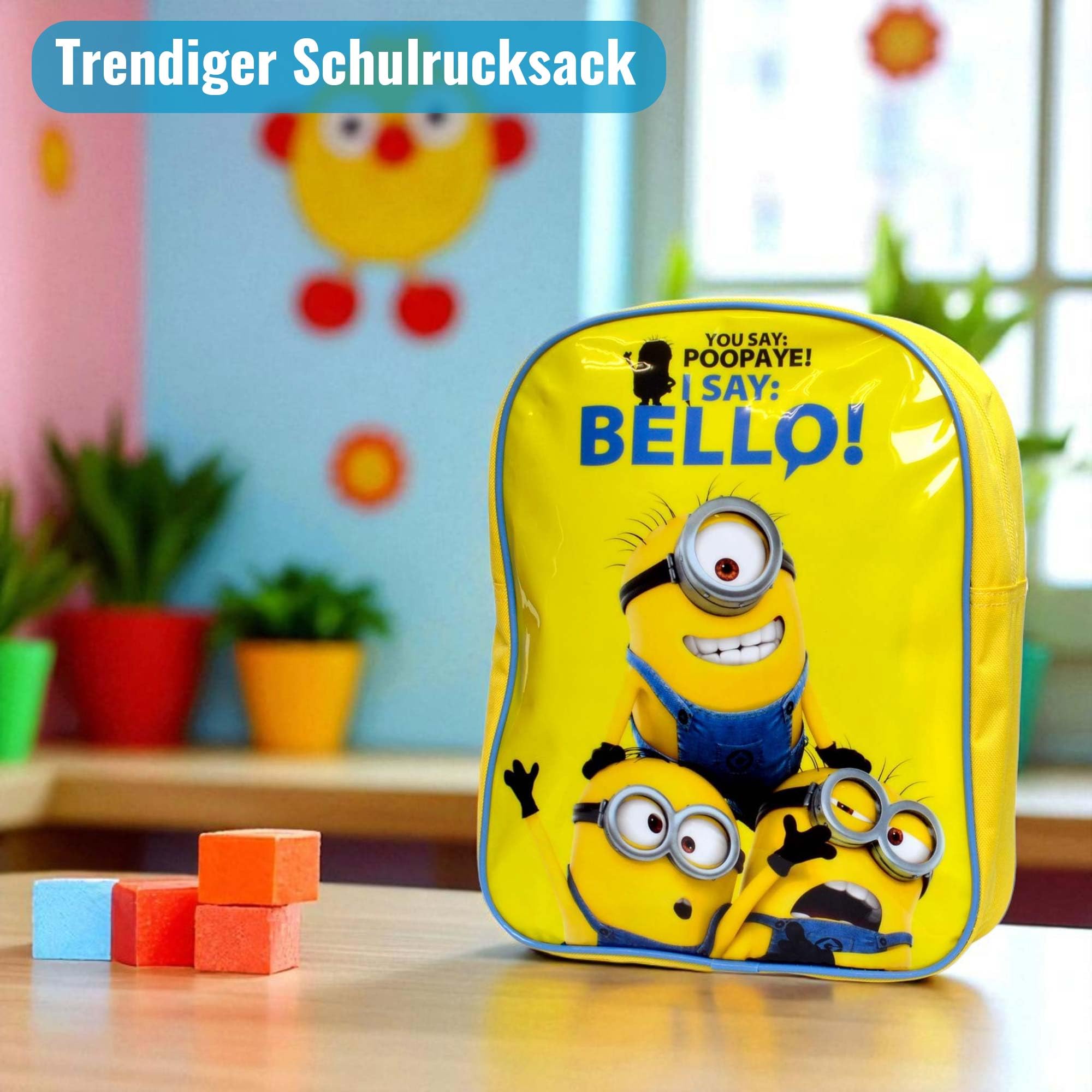 Minions - Set di 5 valigie per bambini, bagaglio da viaggio di alta qualità, borsa da palestra, borsa a tracolla