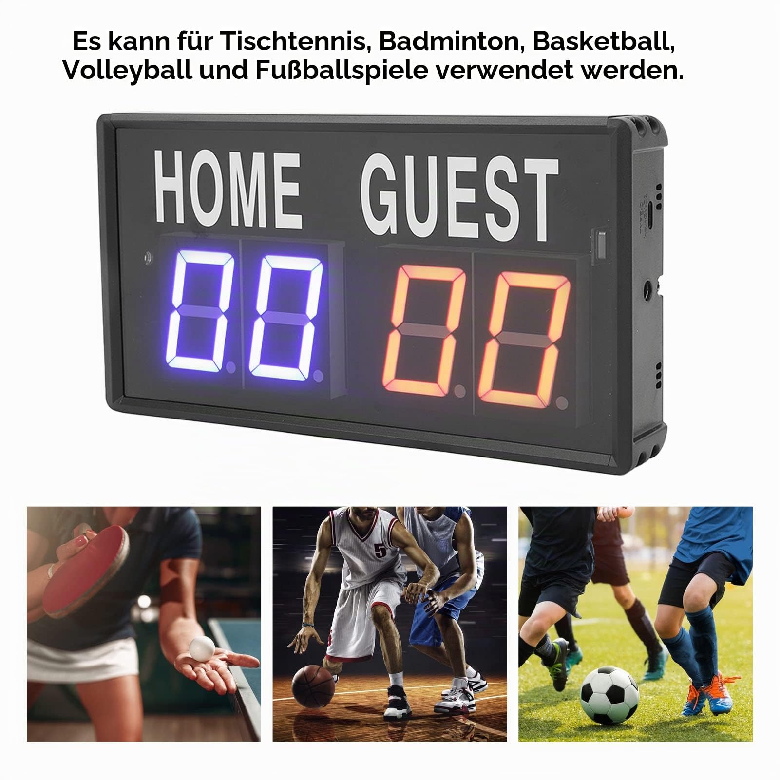 Digitale Anzeigetafel, LED-Tischanzeigetafel, Tragbare Elektronische Mini-Anzeigetafel mit Fernbedienung, 5 Helligkeitsstufen, für Sportspiele, Basketball, Volleyball, Tischtennis