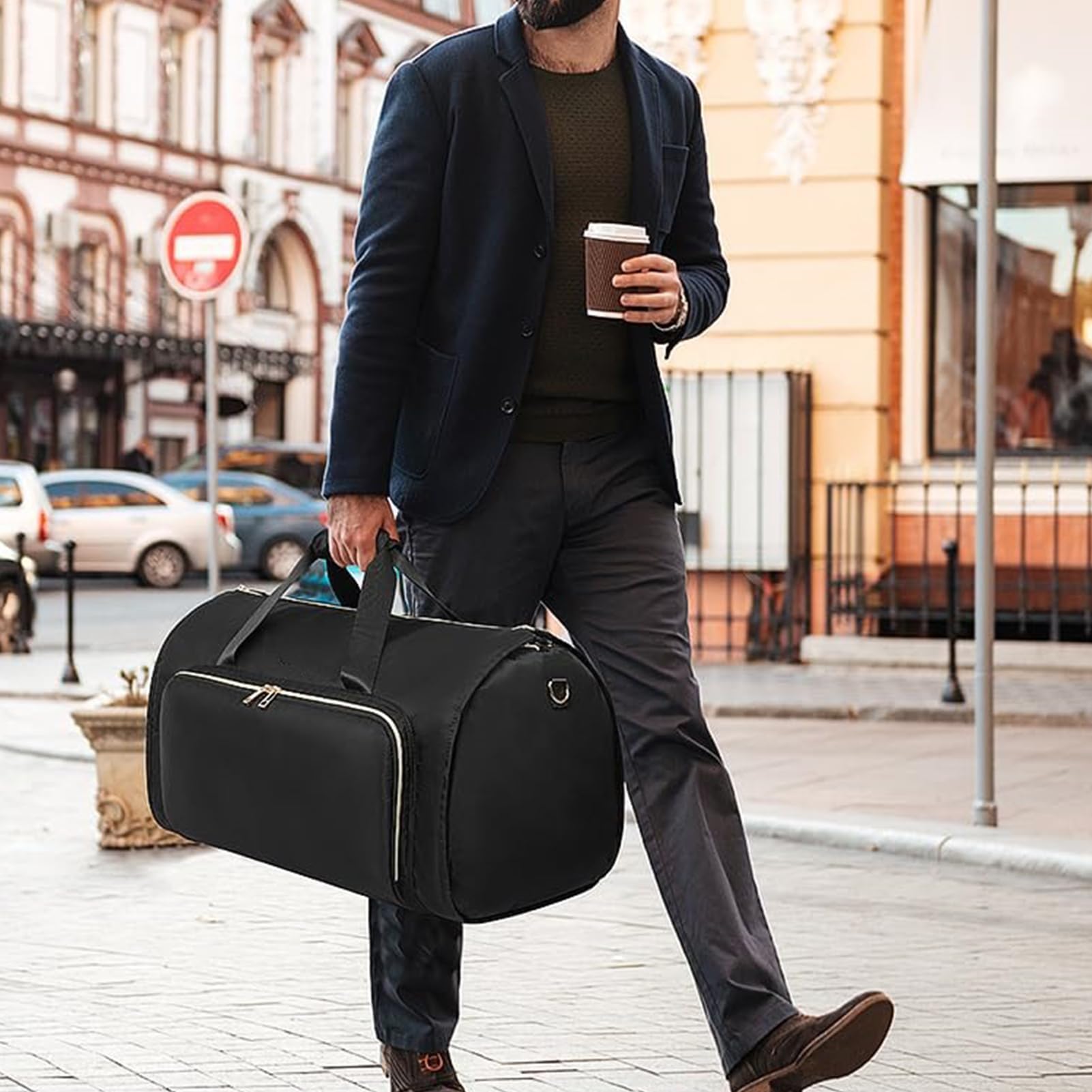 Torba podróżna, duży organizer do przechowywania, 50 x 30 cm | pojemnik podróżny z rozkładaną torbą, składany zestaw ubrań do dojazdów do pracy, na wakacje i formalne okazje, Czarny, Refer