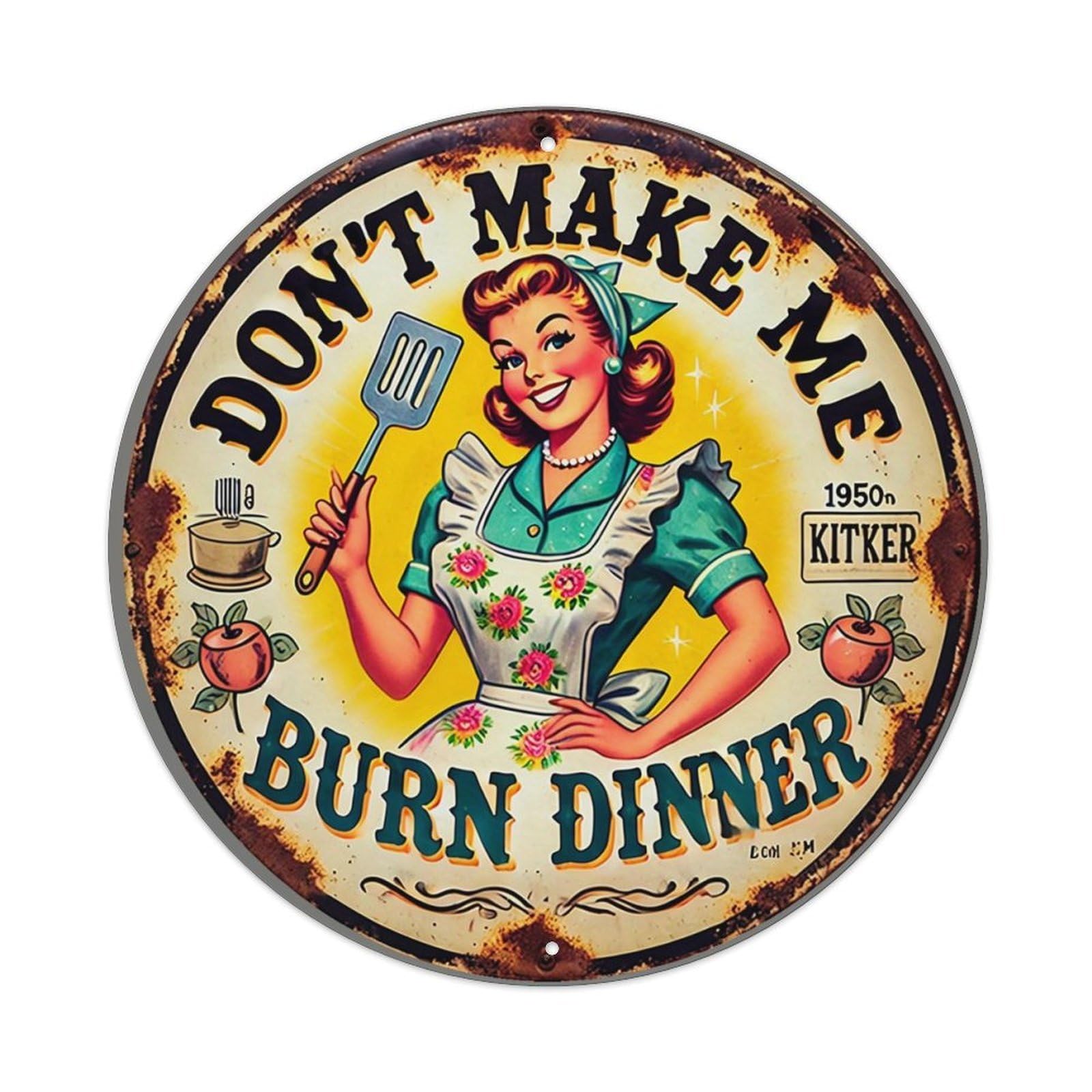 Retro Housewife Holding Spatula Sign Retro Metal Tin Sign, Vintage Metal Poster for home, Gaming Room, Studio Workshop,Bar,Garage Wall Art Decor 8x8 inch