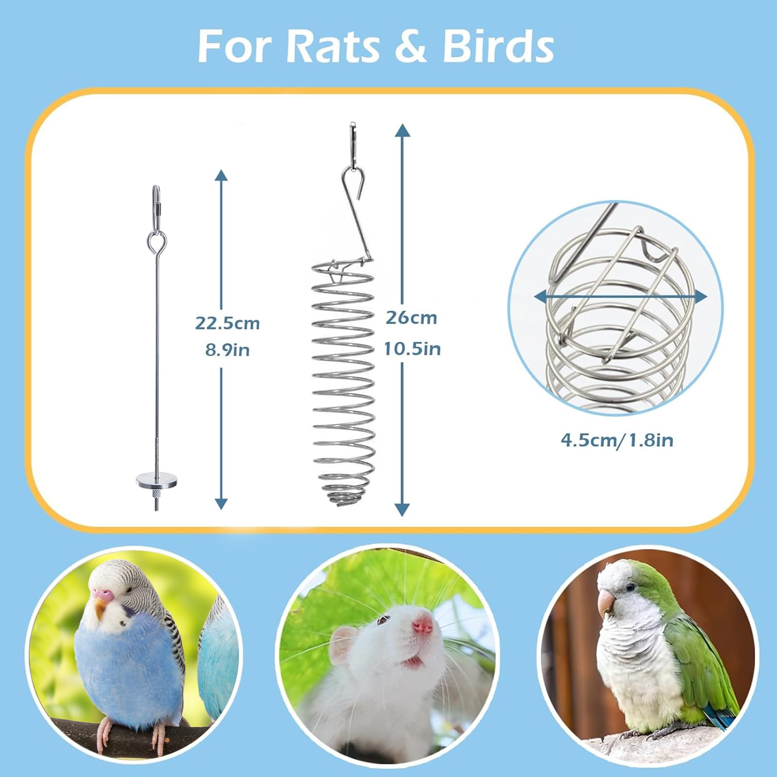 2Pcs Rat Enrichment Toys, 304 Stainless Steel Rat Foraging Toy for Fruit Vegetable Holder, Fancy Mice Cage Accessories Puzzle Toy, Hanging Rodent Toys Slow Feeder, Bird Foraging for Parakeet - image 5