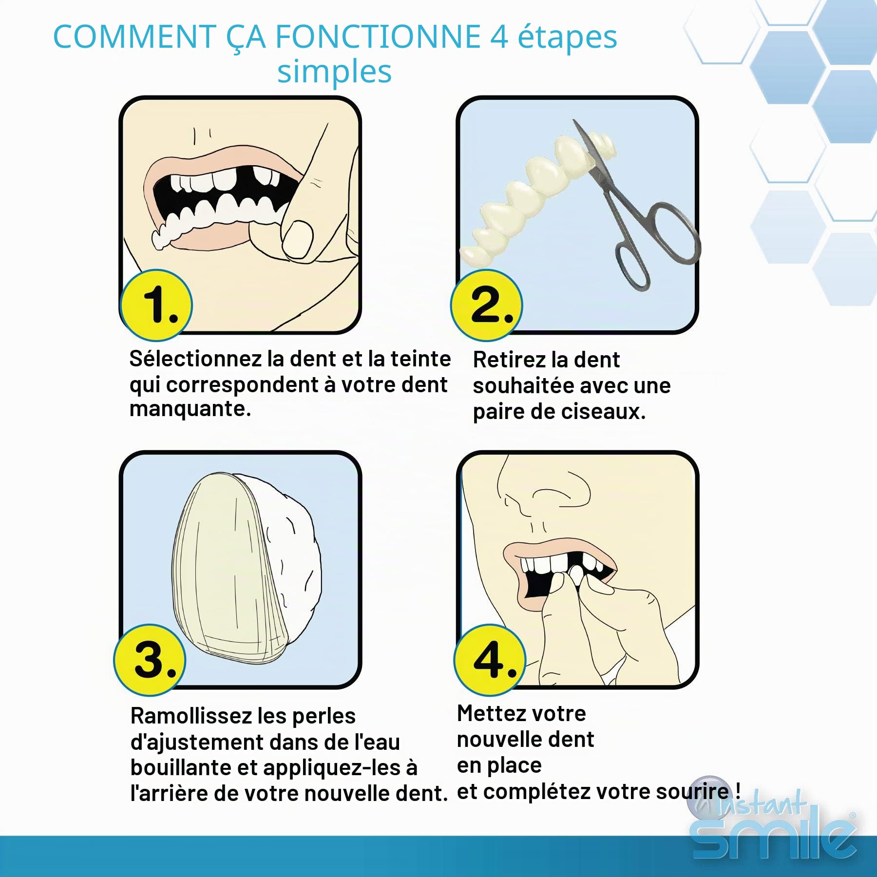 Instant Smile Complétez Votre Sourire Temporary Dental Replacement Kit – Kit Dentaire de Remplacement, Facile à Utiliser, Sourire Instantané, Taille Unique