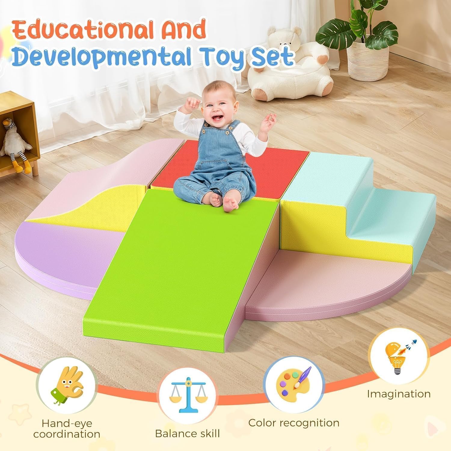 6-teiliges Schaumstoff Bausteine,ungiftige weiche Schaumstoff-Bausteine | Indoor Softbausteine Großbausteine Kinder Montessori Spielzeug faltbarem Block und Tunnel Kleinkinder von 1–3 Jahren