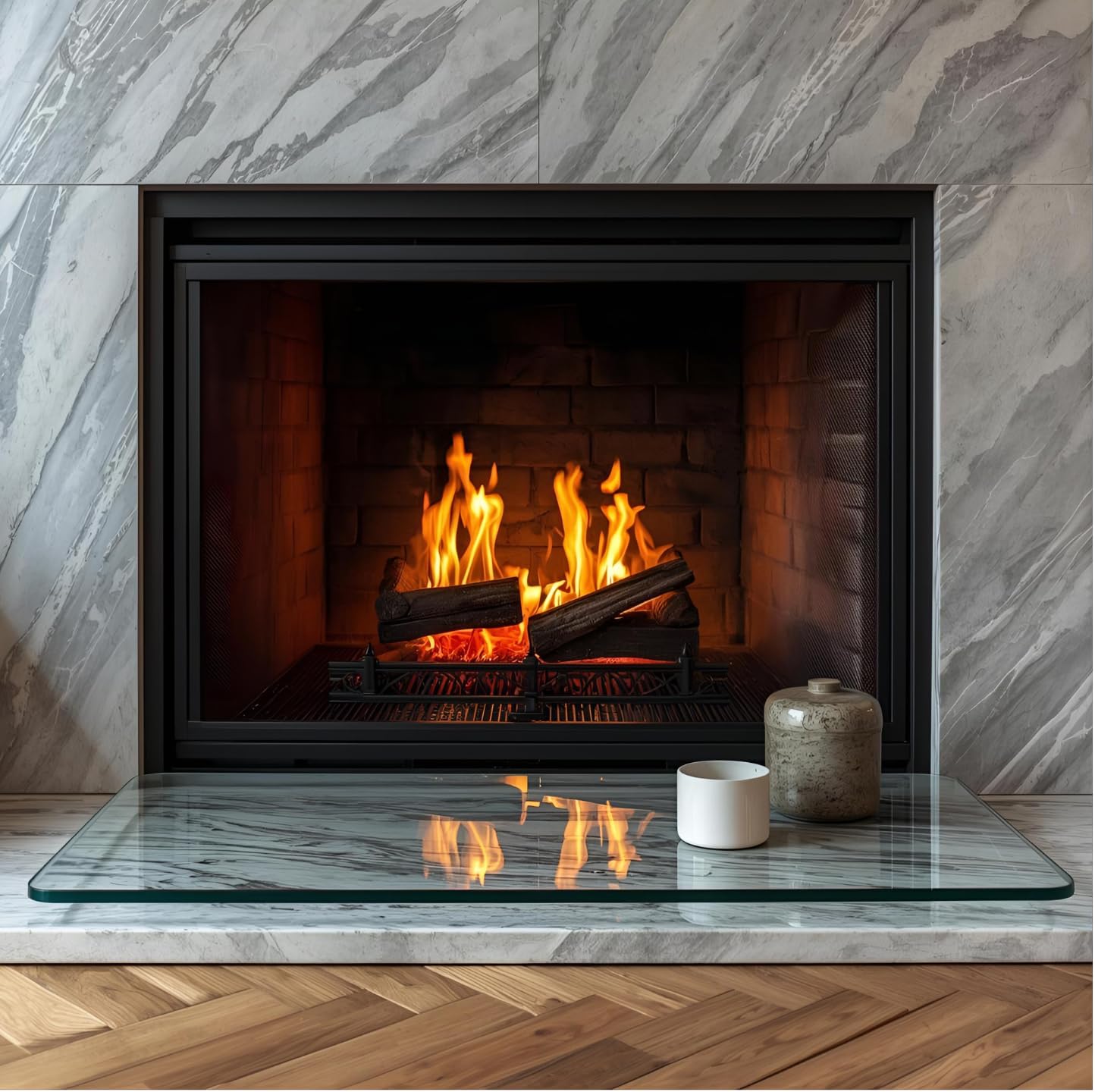 TMK ArtDeko Piastra parascintille per caminetto - Piastra rettangolare in vetro di sicurezza ESG trasparente per stufe a camino - 65x60 cm