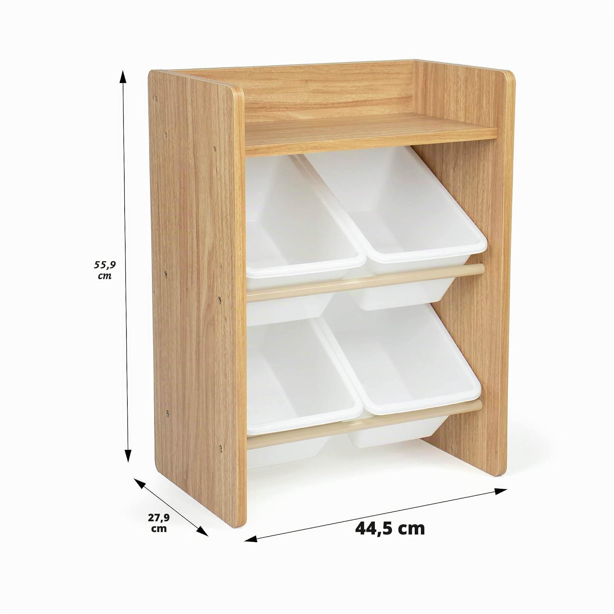 Humble Crew stilvolles Kinderregal in Natur/Weiß! 4 Boxen für Spielzeug, ideal für Kinderzimmer. Jetzt Ordnung mit natürlichem Charme schaffen