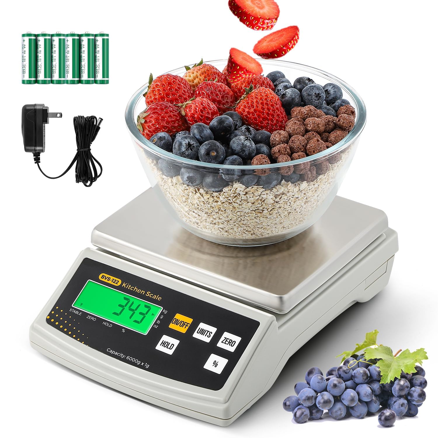 Bonvoisin 2 gr/ 6 kg Báscula de Cocina Digital - g/oz, Porcentaje y Tara | Plato de Acero Inoxidable, Alta Precisión Báscula Alimento para Cocinar, Postres, Velas y Jabones