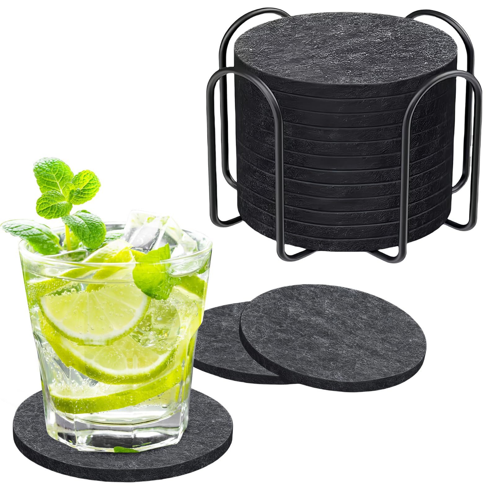 Juego de 14 Posavasos Originales y Absorbentes de Fieltro, Coasters para Proteger Mesas y Muebles, Ideal para Vasos, Tazas y Bebidas, FHISKUNYU