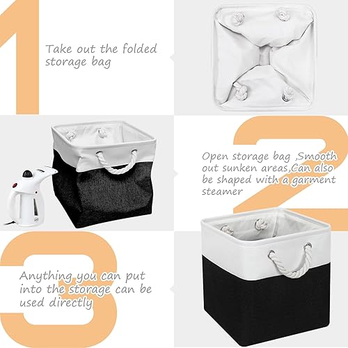 Miniatura 3 de FinishingBo Contenedores grandes de almacenamiento de 11 x 11 pulgadas con asas de algodón para armario, estantes, ropa, juguetes, toallas (color