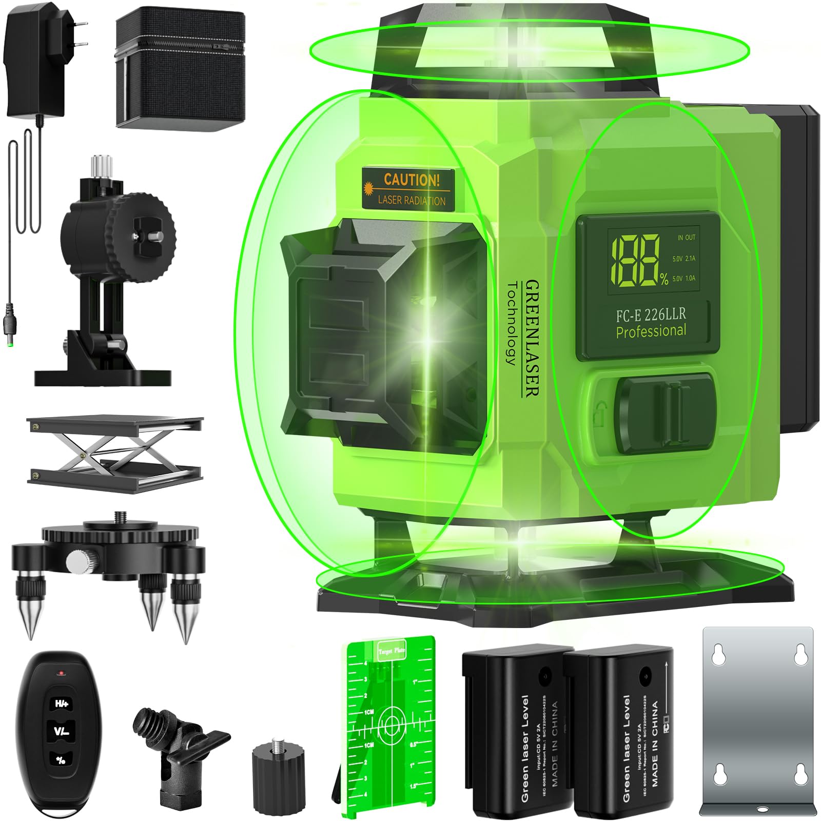 Niveau Laser Vert 4D 16 Lignes - Auto-nivelant 360°, Rechargeable, étanche