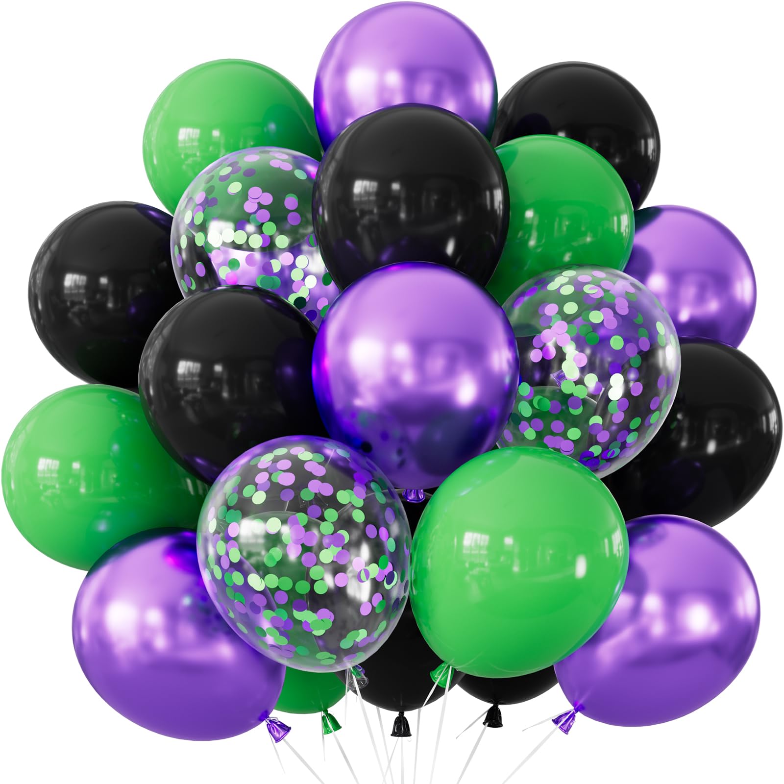 Adeyoo Green Purple and Black Balloons, 50 PCS 12 Inch Halloween Balloons โ image 1
