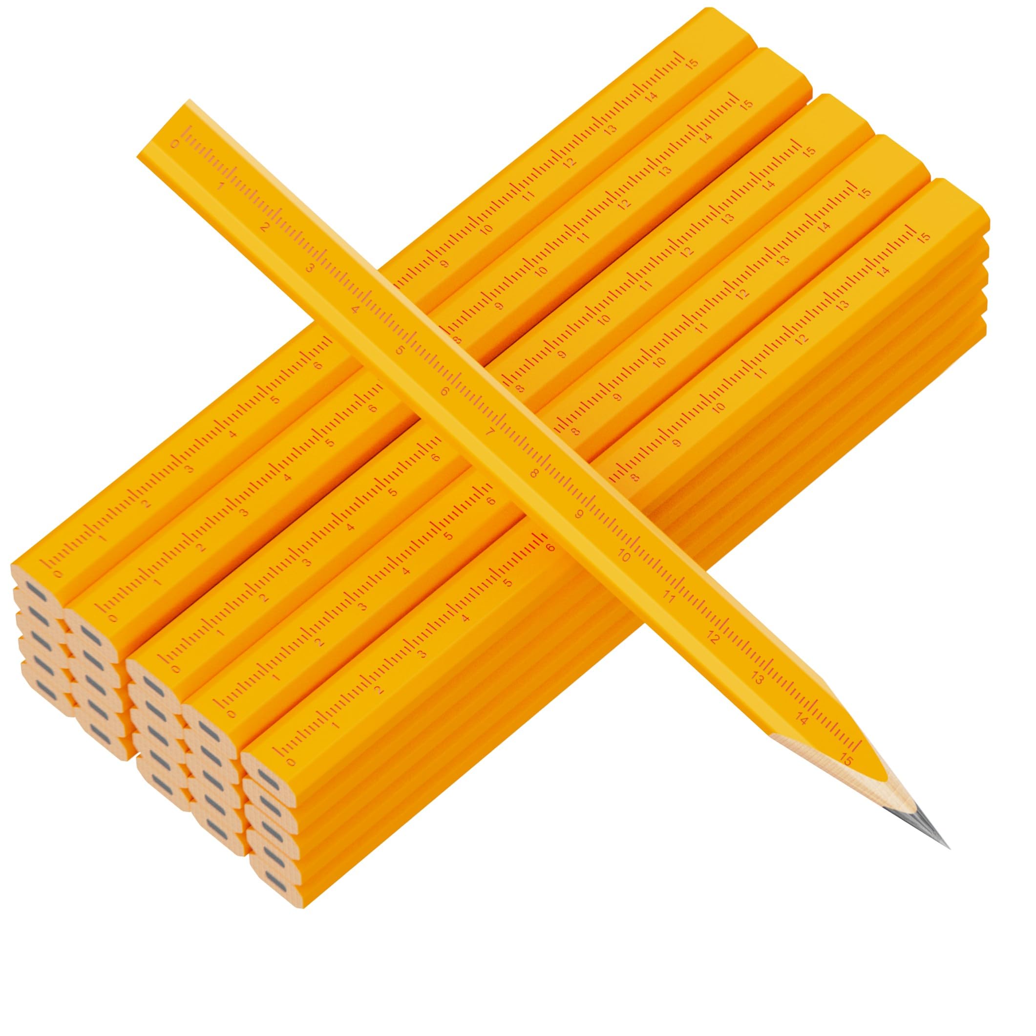 25 Pack Carpenter Pencils with Ruler - Flat Yellow Octagonal Woodworking Pencils for Construction, Marking, Framing - Hard HB Graphite — Amazon image 2