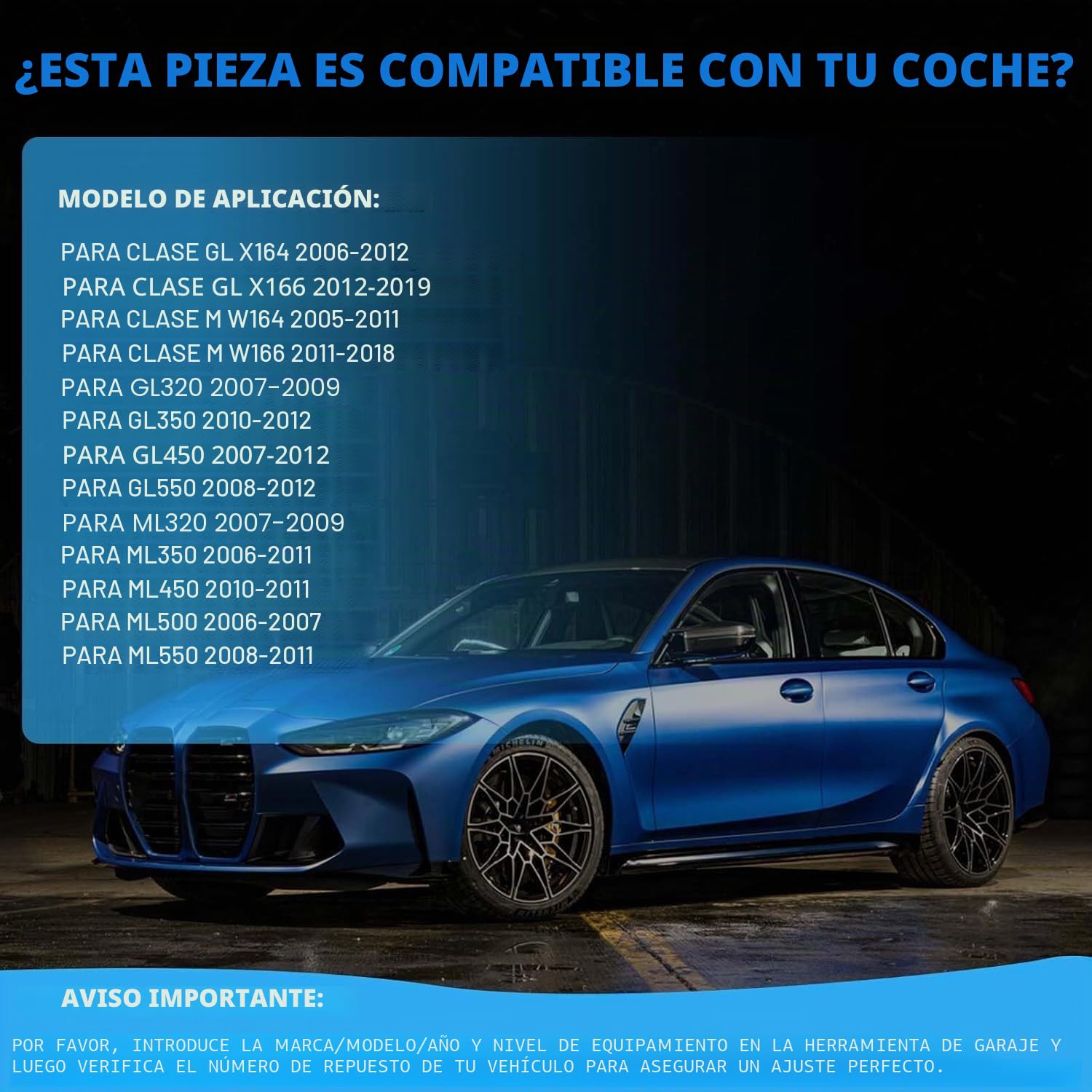 1 pieza de resorte neumático trasero izquierdo derecho compatible con 2005-2016 Clase GL X164 Clase M W164 Reemplazo para 1643200225 1643200425 1643200625