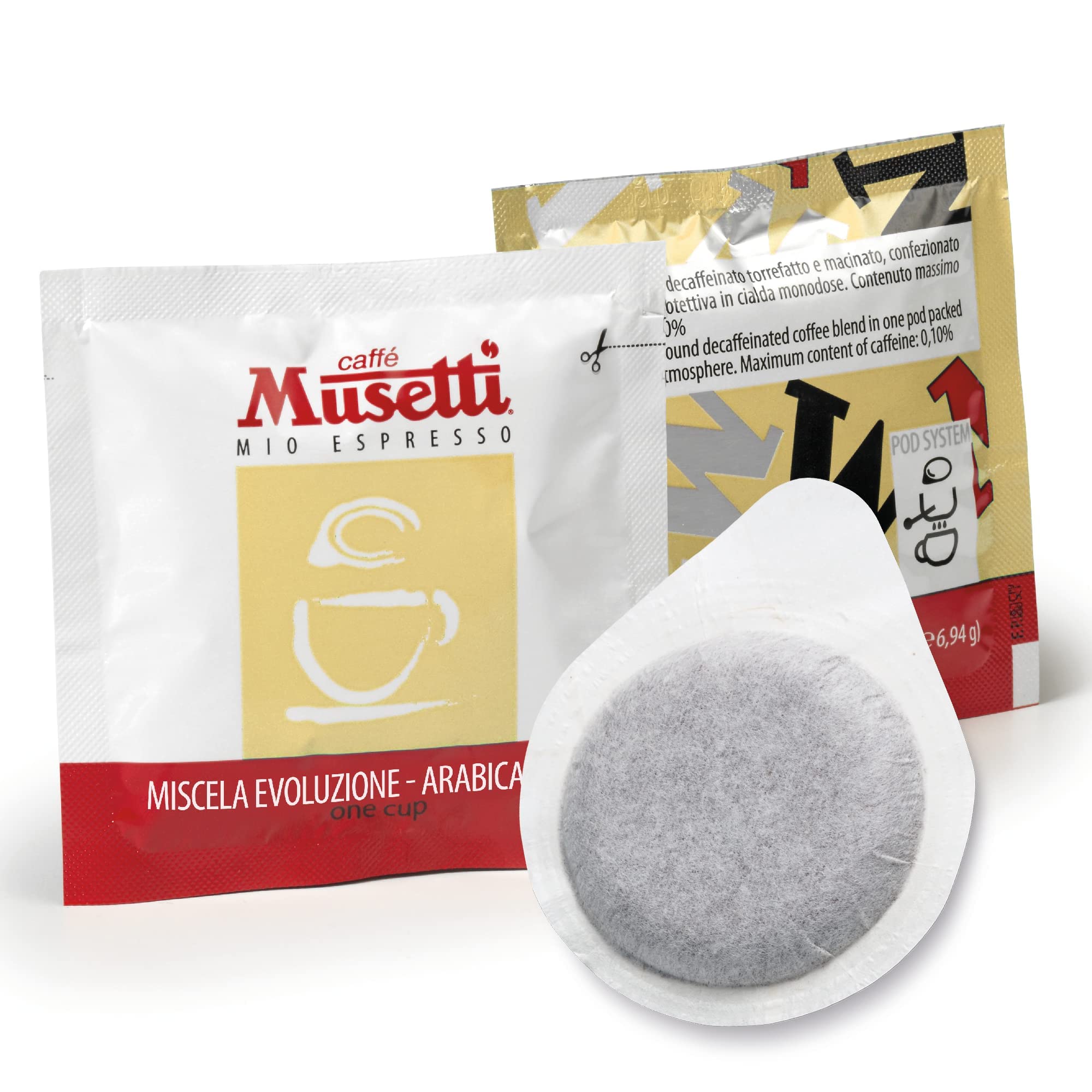 Musetti Kaffee, 150 kompostierbare Kaffeepads, 100% Arabica Evolution Blend mit zartem und fein-säuerlichem Geschmack, in 44 mm Filterpapier