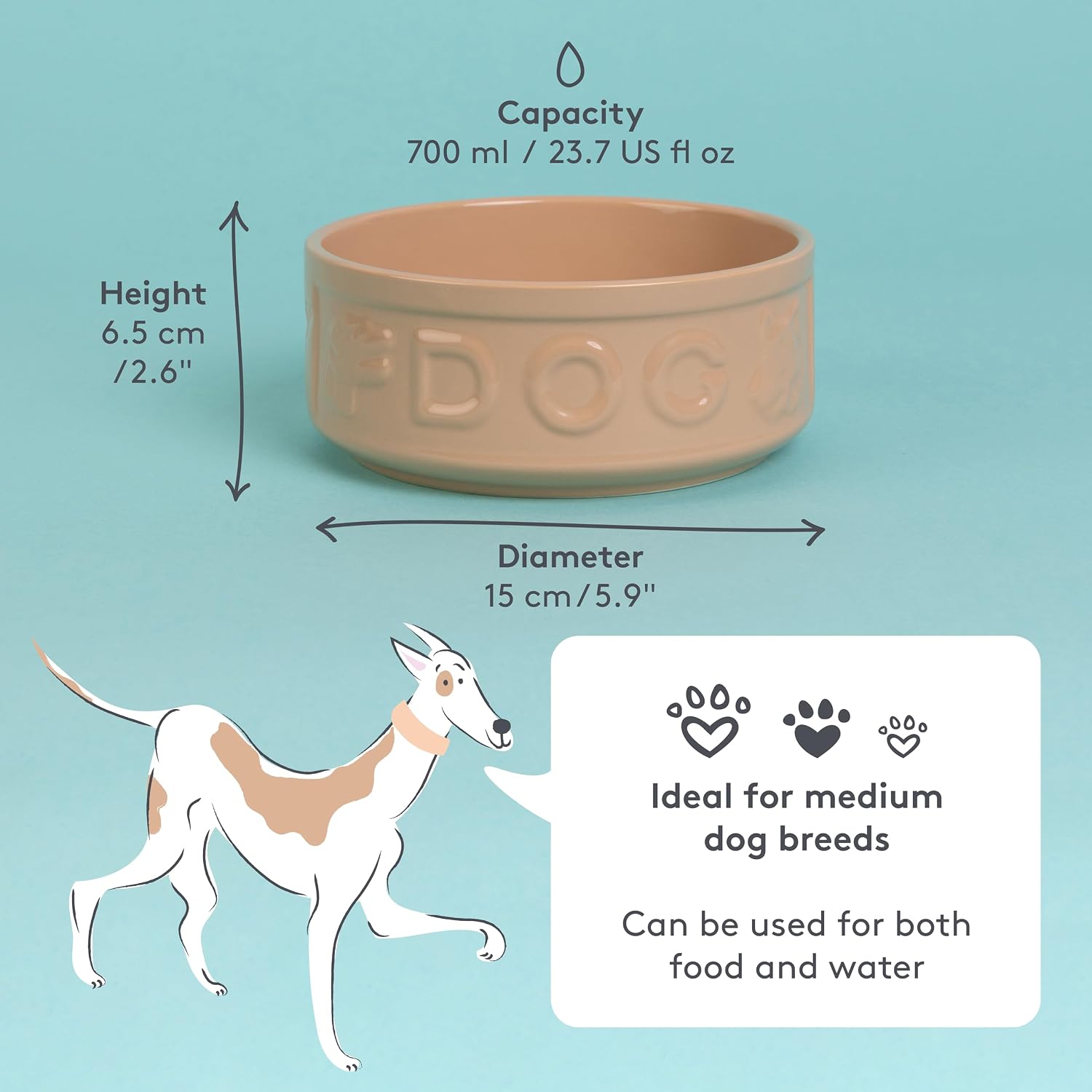 Mason Cash Cane Lettered Stoneware Dog Bowl, 15 cm