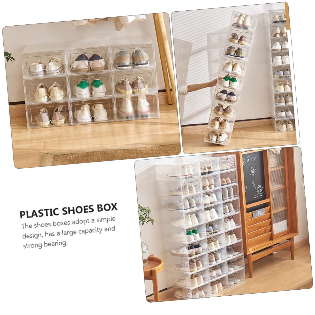 Caja Plegable para Zapatos Transparente Apilable 4 Piezas Pp | 33 X 24x14cm, para Hogar y Dormitorio, Organización de Calzado y Fácil Localización