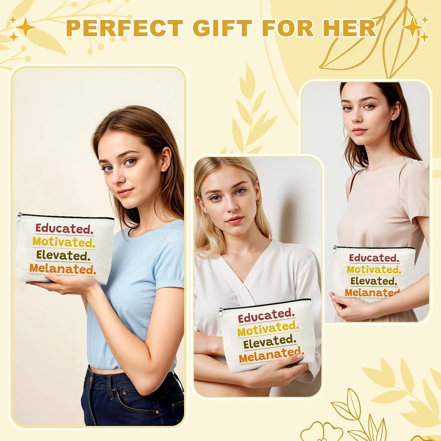 Mxrymvu Inspirational Black Women Gifts African American Makeup Bag Positive Affirmations Gifts for Black Women Cosmetic Bag Encouragement Gift for Friends Sisters Melanin Makeup Travel Toiletry Bags - Image 4