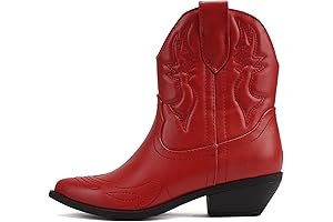 Nocona Women's Red Western Cowboy Cowgirl Cow Pasture Rigging Stitched Embroidery Ankle Boots Shoes
