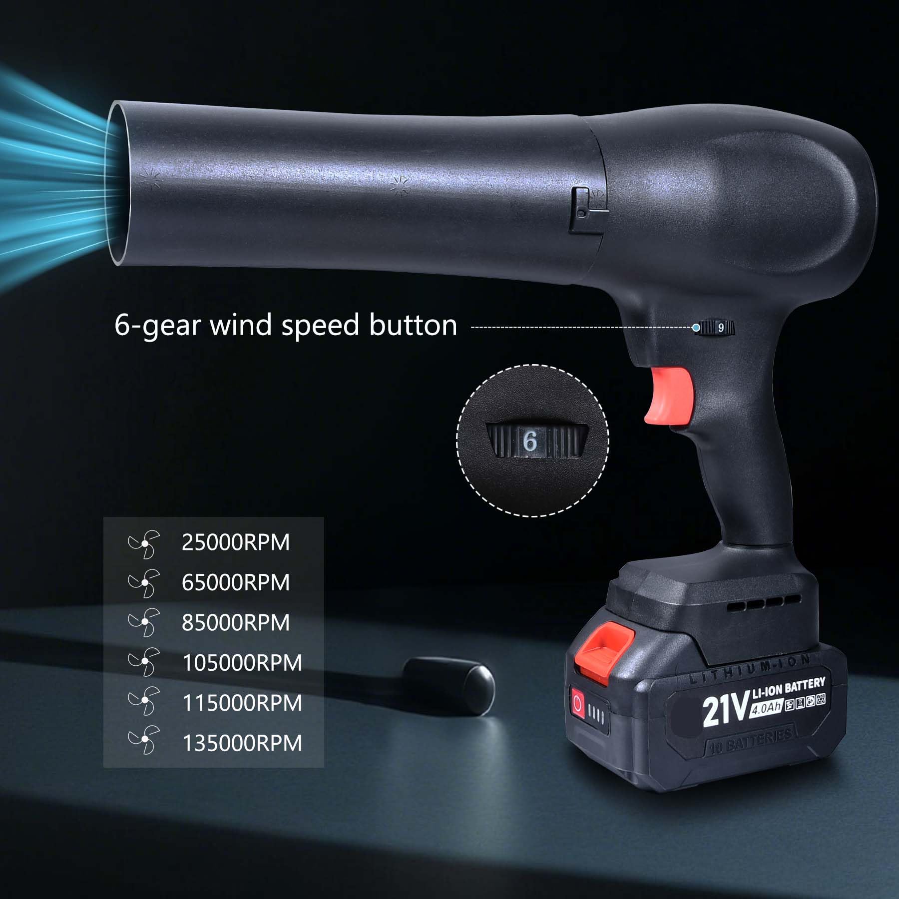JUOIFIP Akku-Laubbläser, Akku-Gebläse Turbo mit 2x4.0Ah Akkus, 800,000