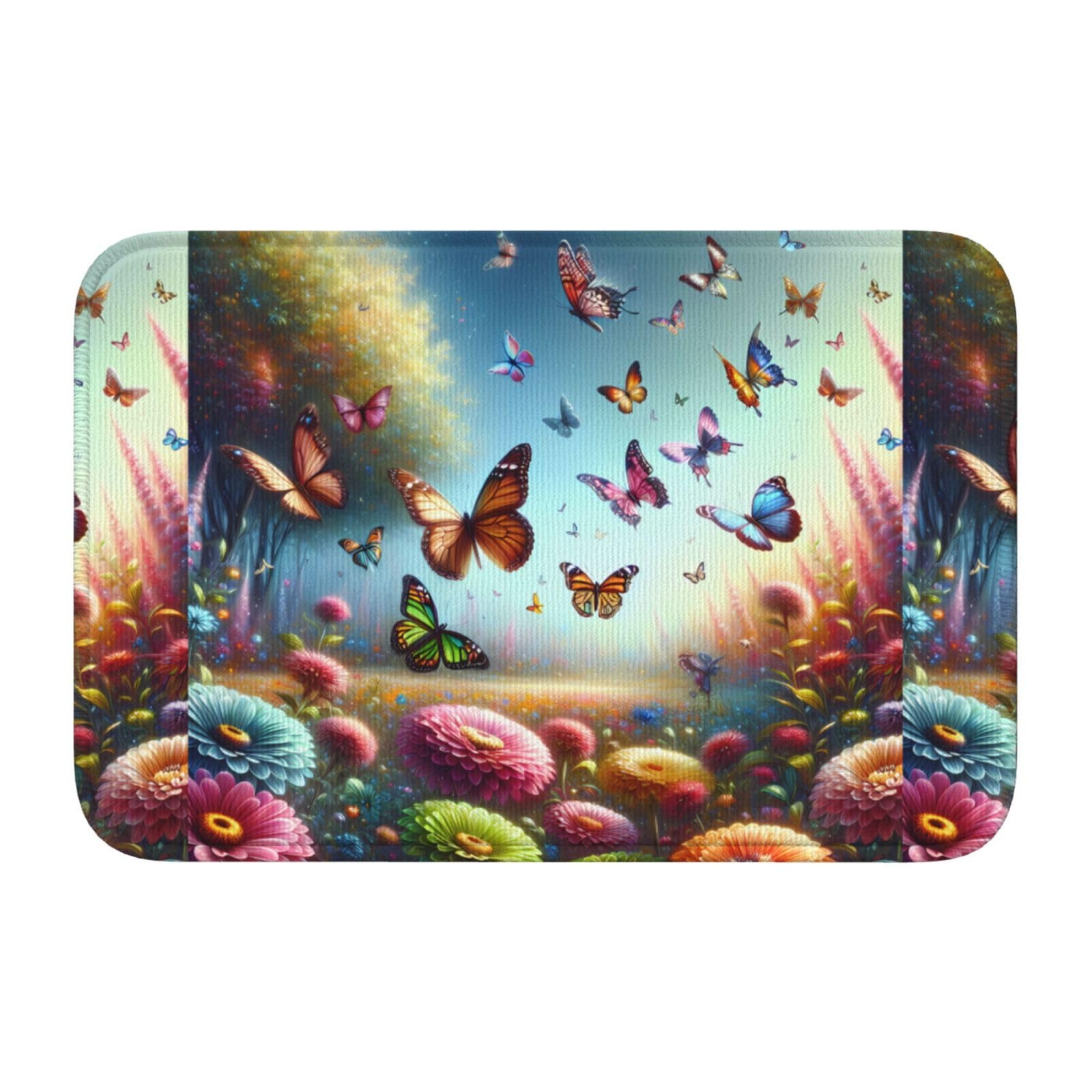 Tapis de sol 40 x 60 antidérapant avec motif de papillon de jardin JKIEGOQ