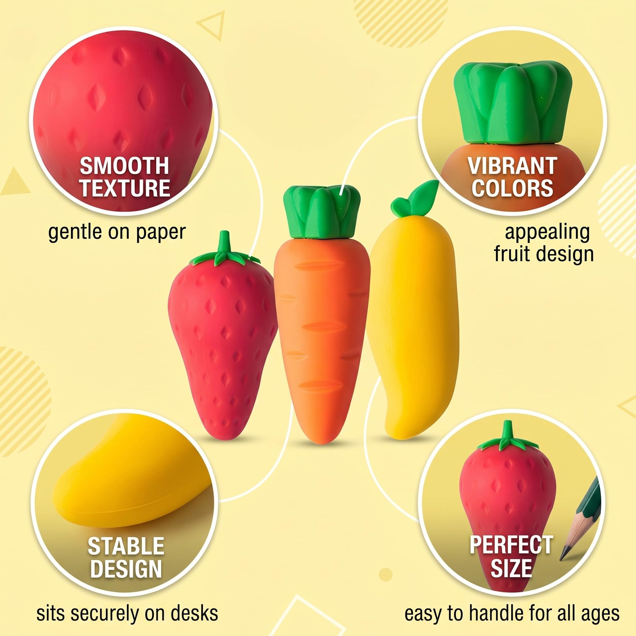 Gommes Effaçables Multicolores Fruits pour École et Bureau
