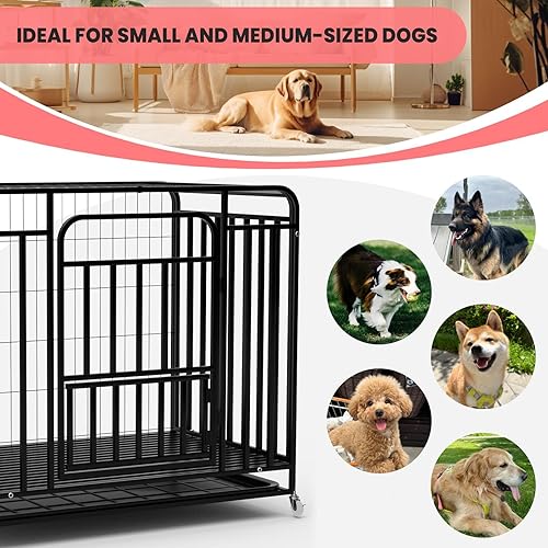 Miniatura 5 de Jaula resistente de 4337 pulgadas para perros grandes, triple puerta, de acero indestructible, para interiores y exteriores, jaula para perros con