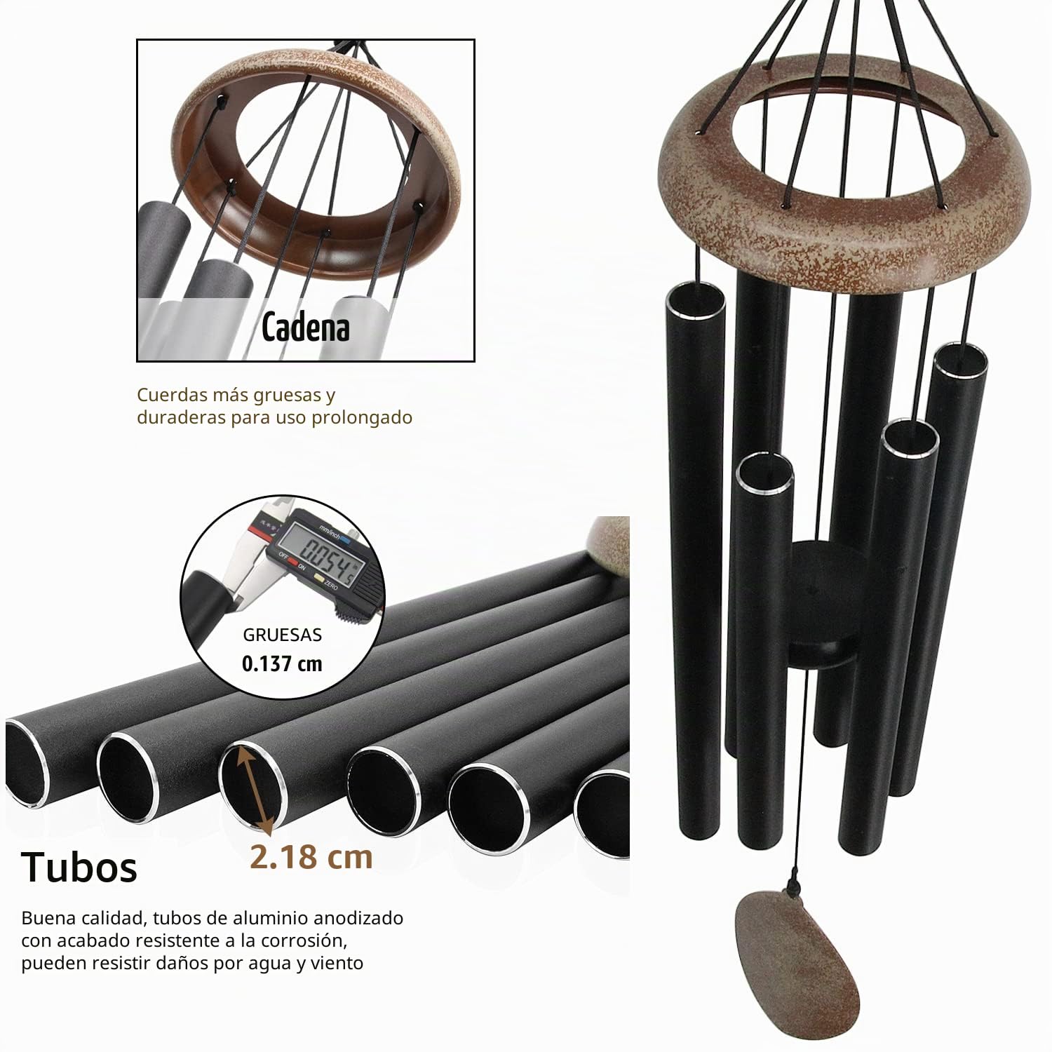 ASTARIN - Campanas de Viento para Exteriores de Tono Profundo, carillón de Viento de 91 cm para Exteriores, conmemorativas para mamá o papá, Totalmente de Metal